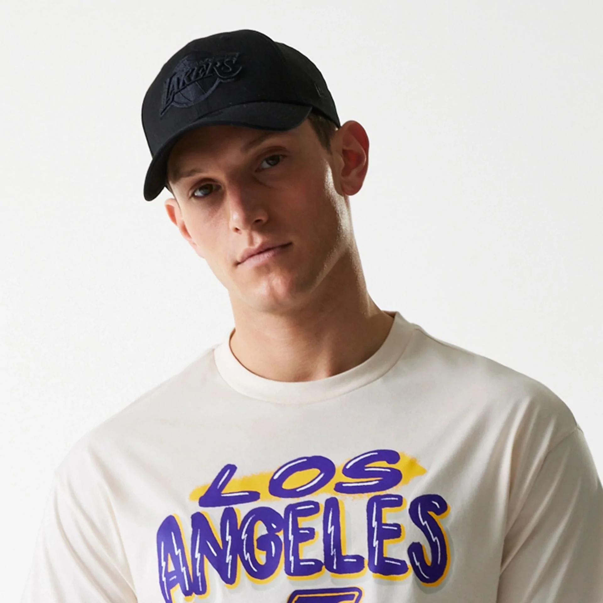 LA Lakers NBA Graphic Light Beige Oversized T-Shirt - Image 6