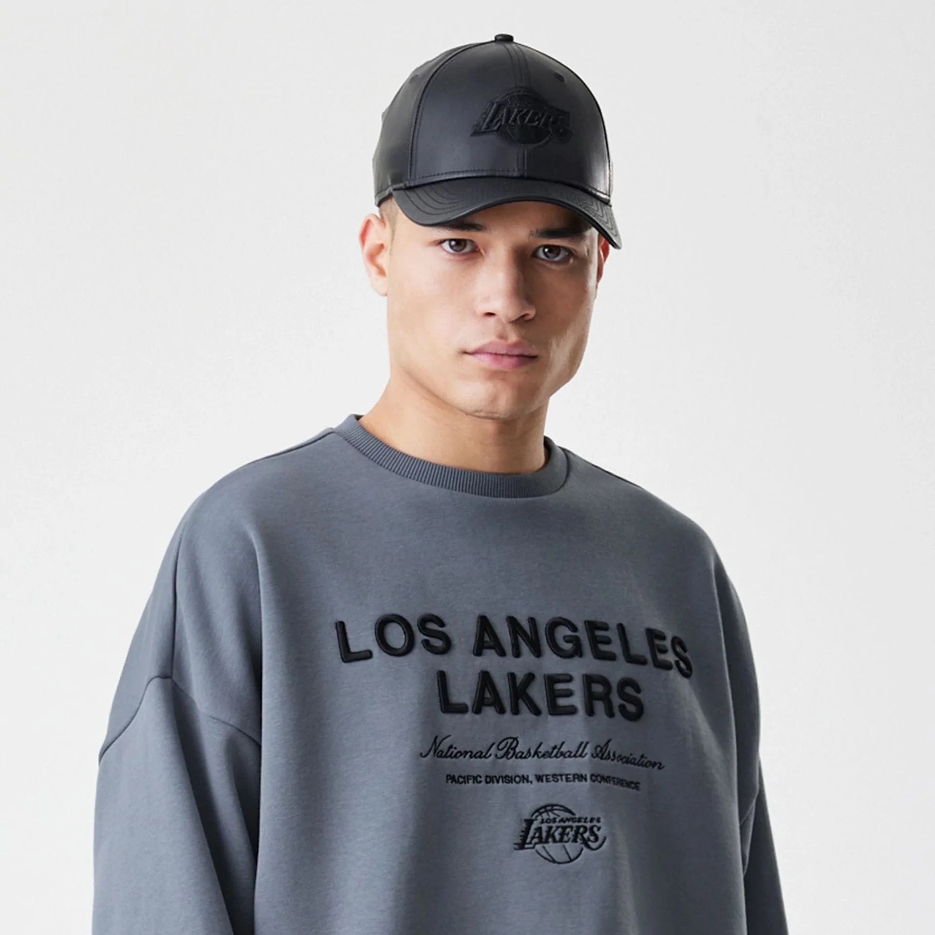 LA Lakers NBA Linear Dark Grey Crew Neck Sweater - Image 3