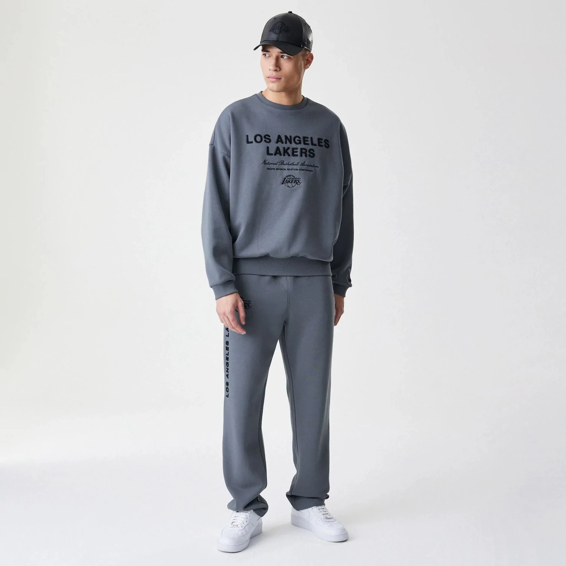 LA Lakers NBA Linear Dark Grey Crew Neck Sweater - Image 8