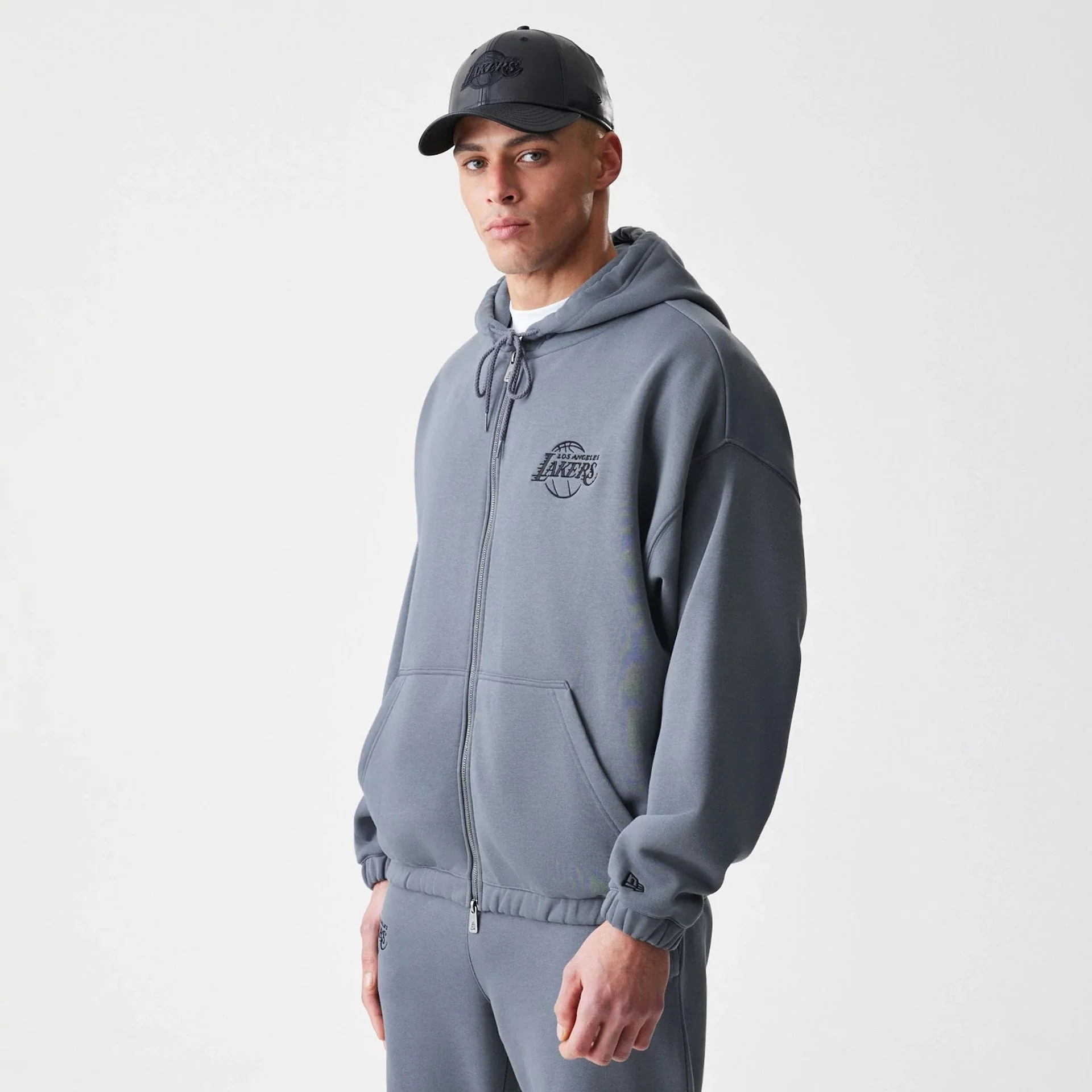 LA Lakers NBA Linear Dark Grey Oversized Full Zip Hoodie - Image 3