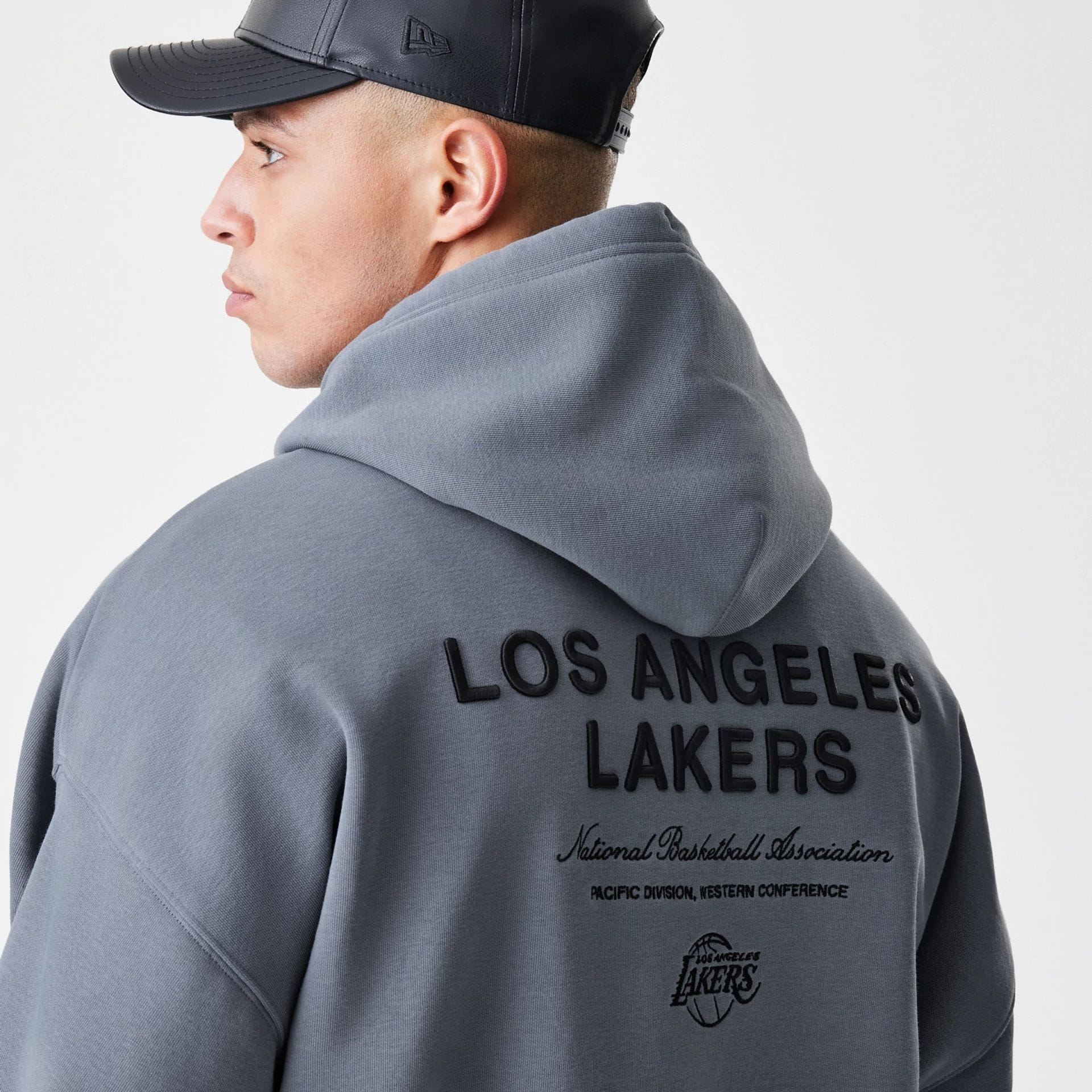 LA Lakers NBA Linear Dark Grey Oversized Full Zip Hoodie - Image 5
