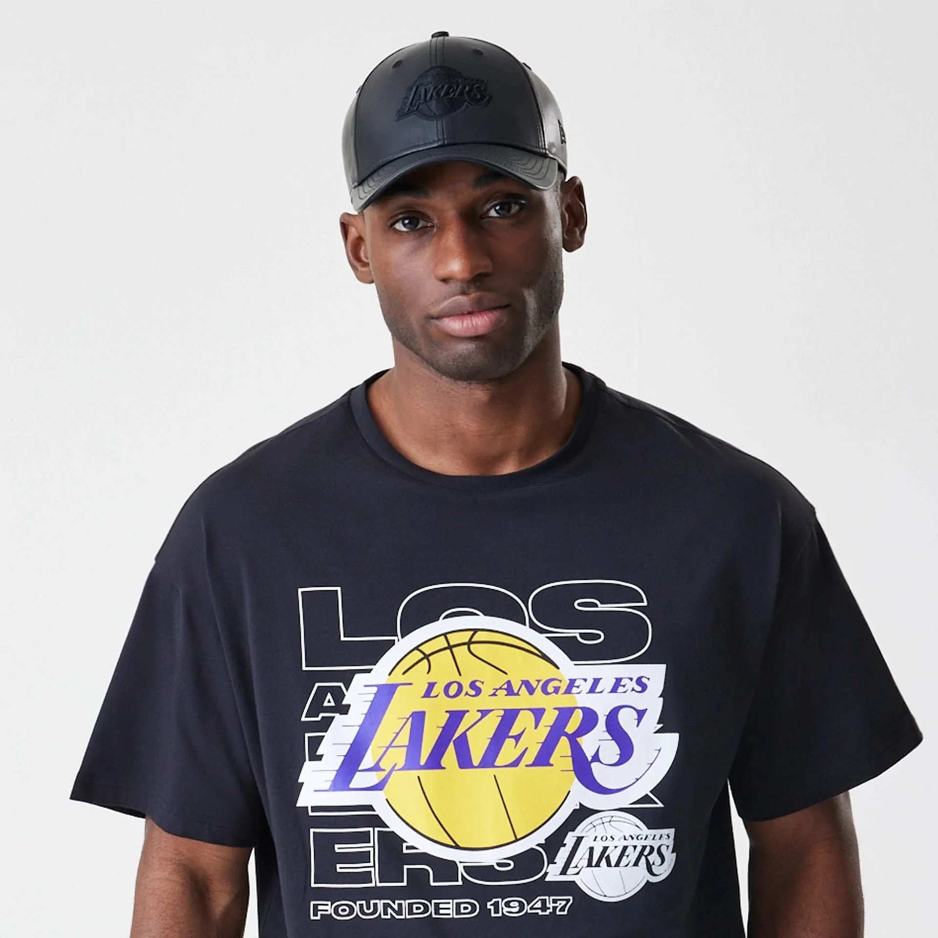 LA Lakers NBA Outline Graphic Navy Oversized T-Shirt - Image 6