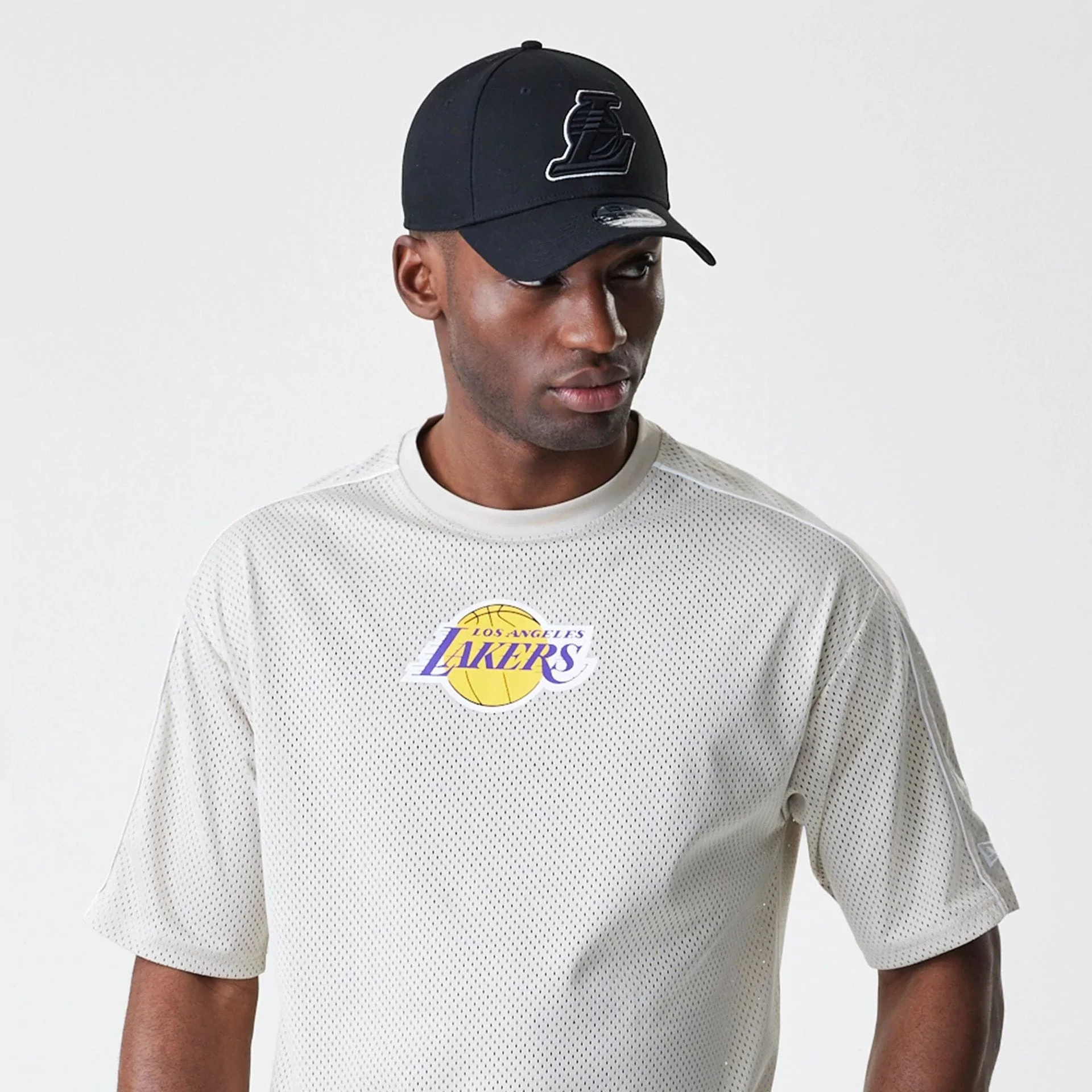 LA Lakers NBA Piping Light Beige Oversized Mesh T-Shirt - Image 6