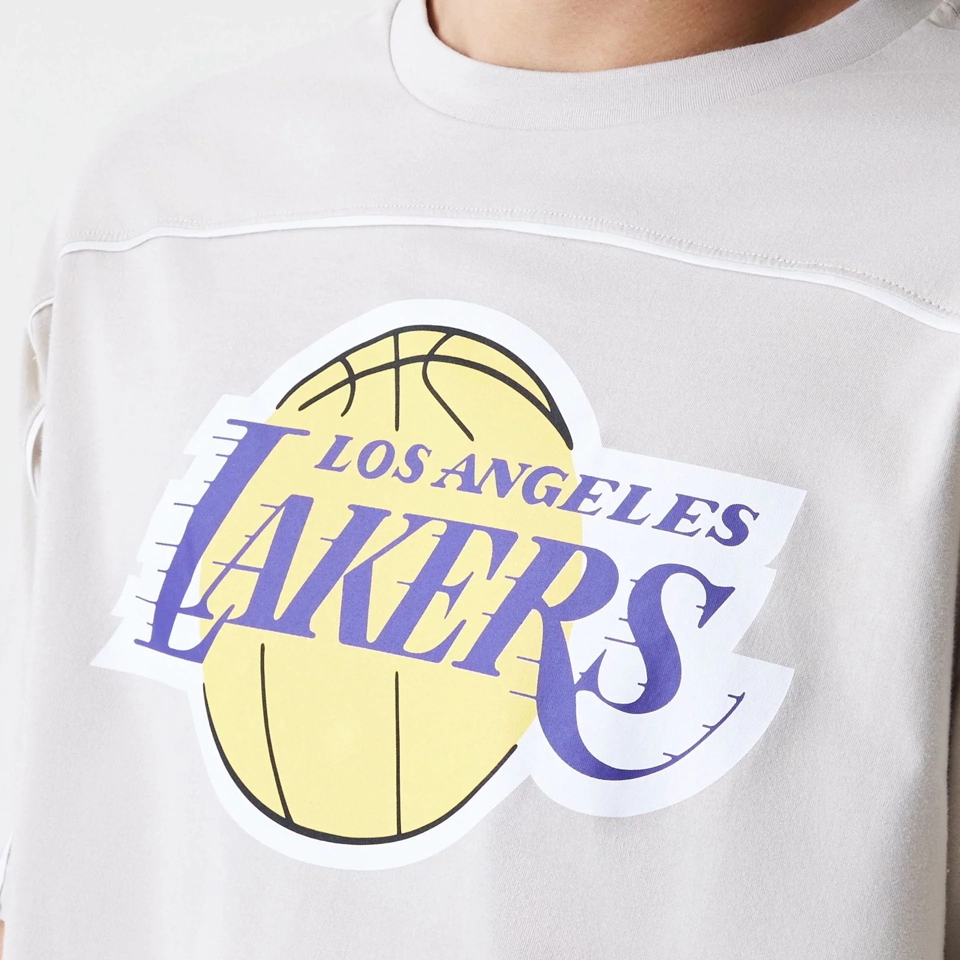 LA Lakers NBA Piping Light Beige Oversized T-Shirt - Image 3