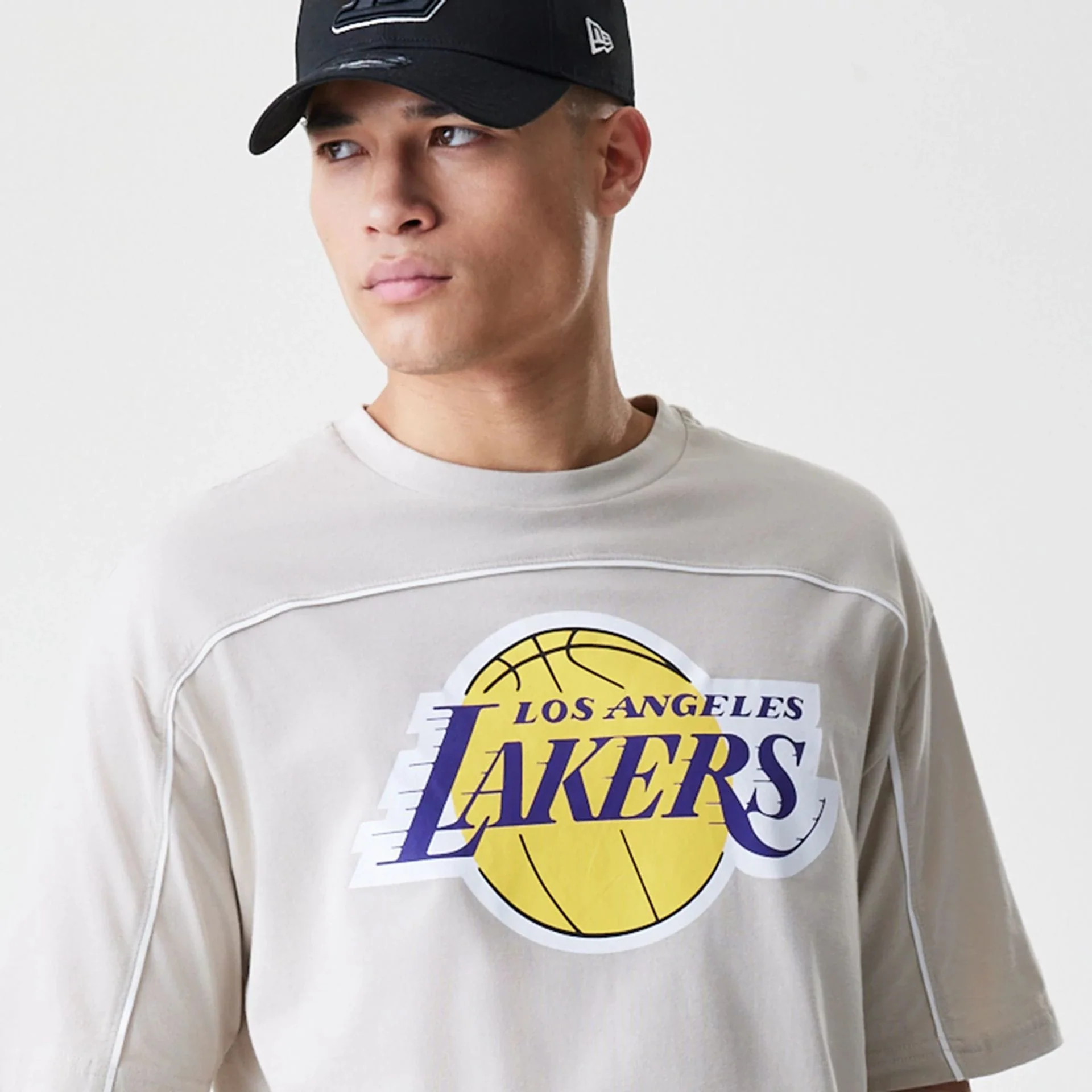 LA Lakers NBA Piping Light Beige Oversized T-Shirt - Image 4
