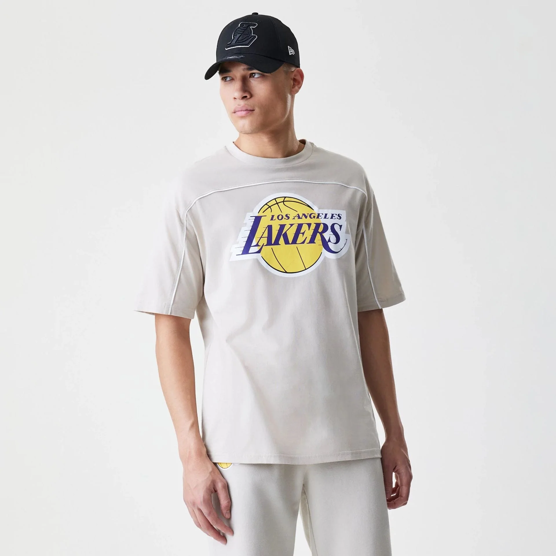 LA Lakers NBA Piping Light Beige Oversized T-Shirt - Image 5
