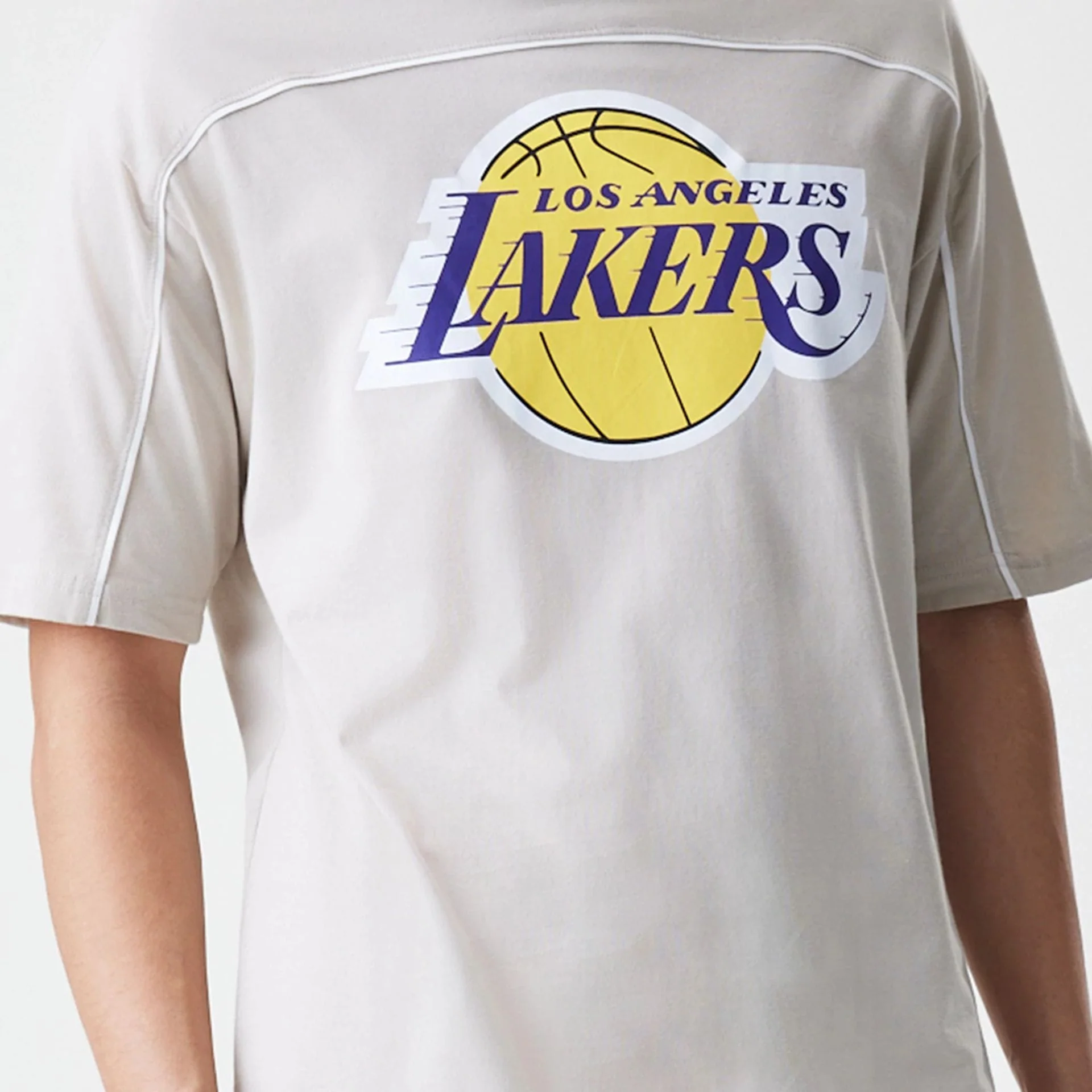 LA Lakers NBA Piping Light Beige Oversized T-Shirt - Image 6