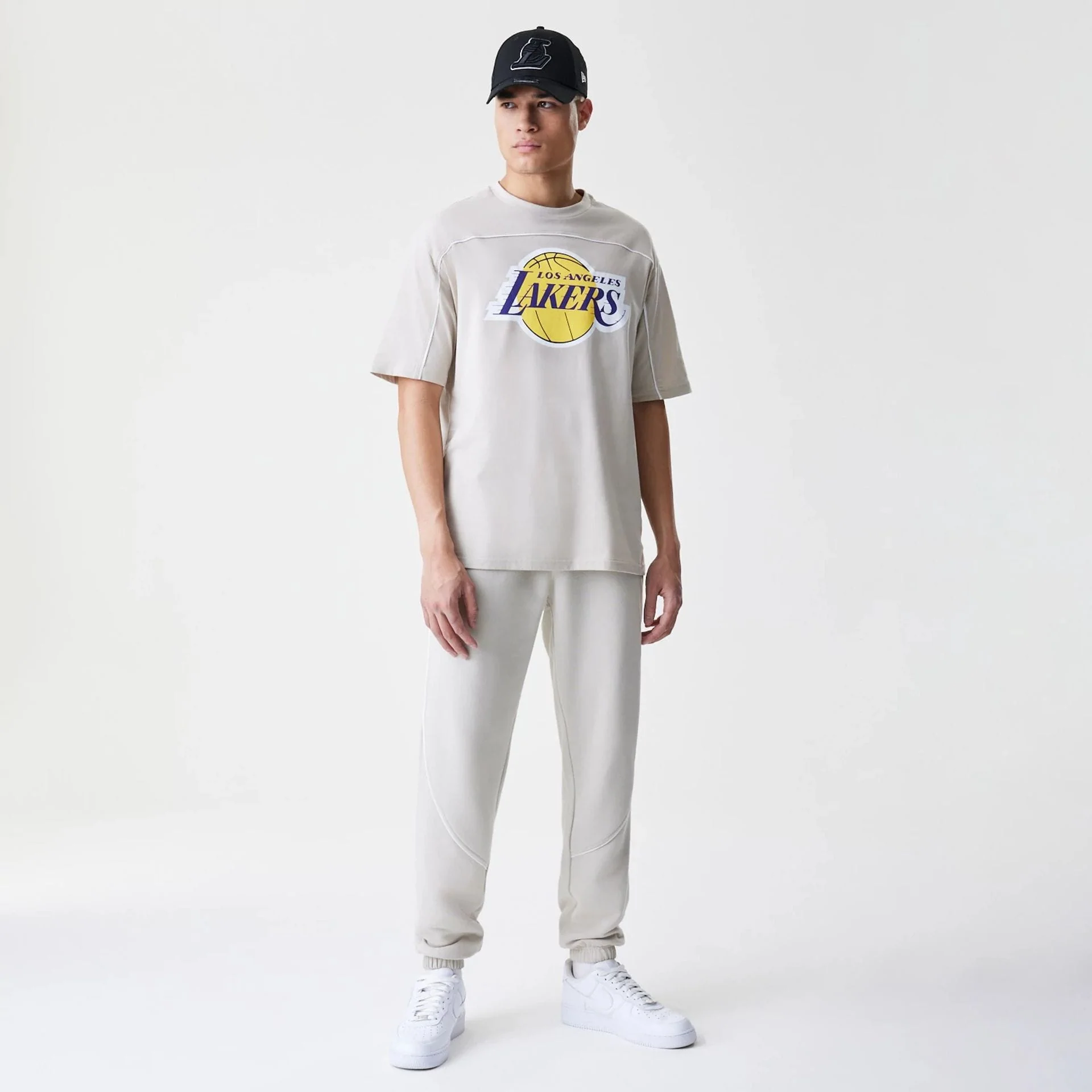 LA Lakers NBA Piping Light Beige Oversized T-Shirt - Image 8
