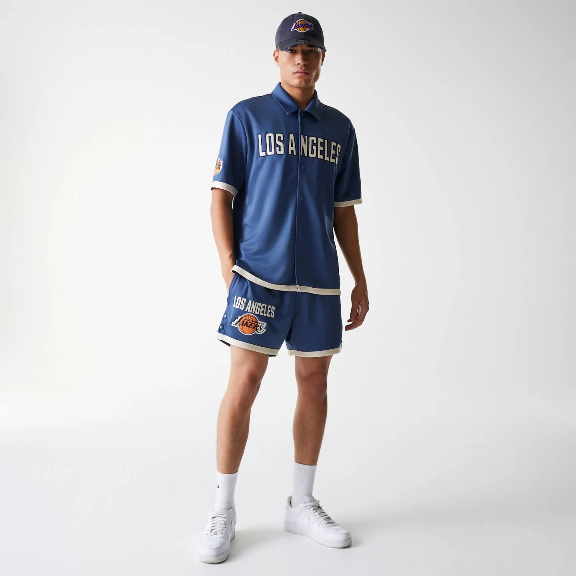 LA Lakers NBA Snap Button Dark Blue Short Sleeve Shirt - Image 8
