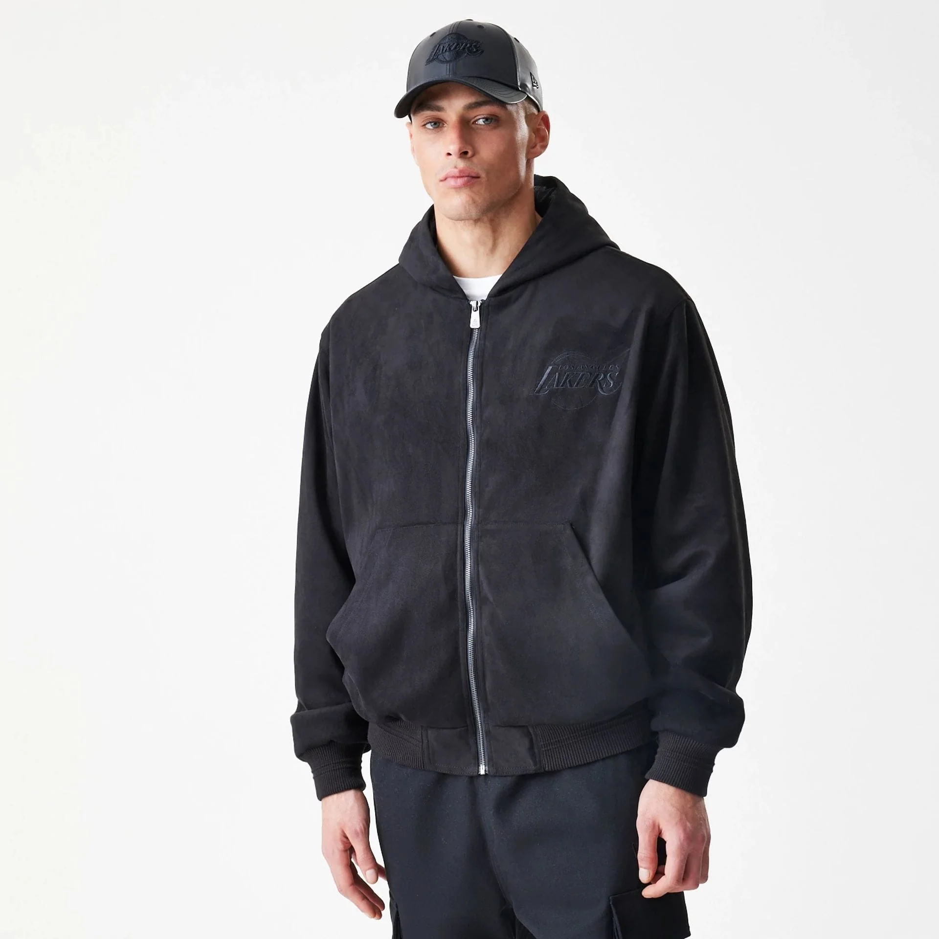 LA Lakers NBA Suede Black Hooded Jacket - Image 3