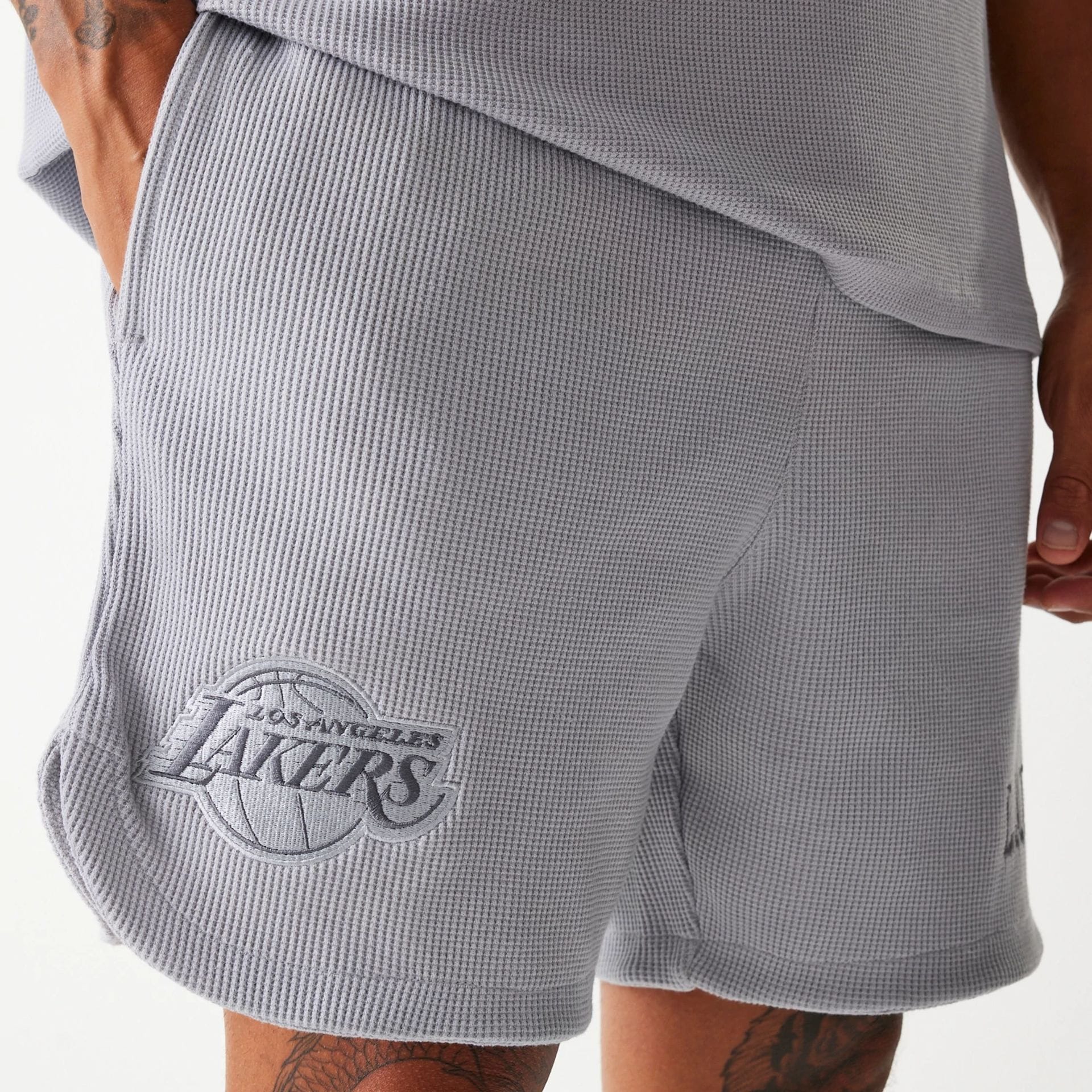 LA Lakers NBA Waffle Grey Shorts - Image 3