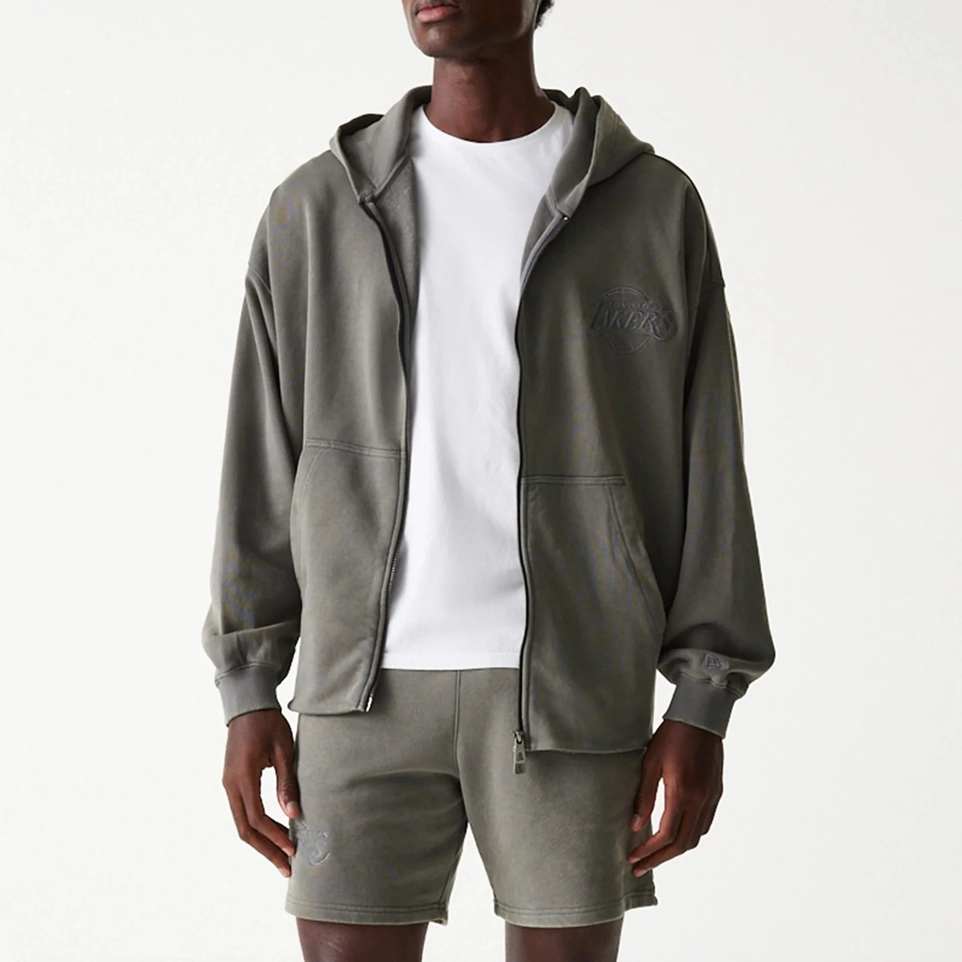 LA Lakers NBA Washed Grey Full Zip Hoodie - Image 3