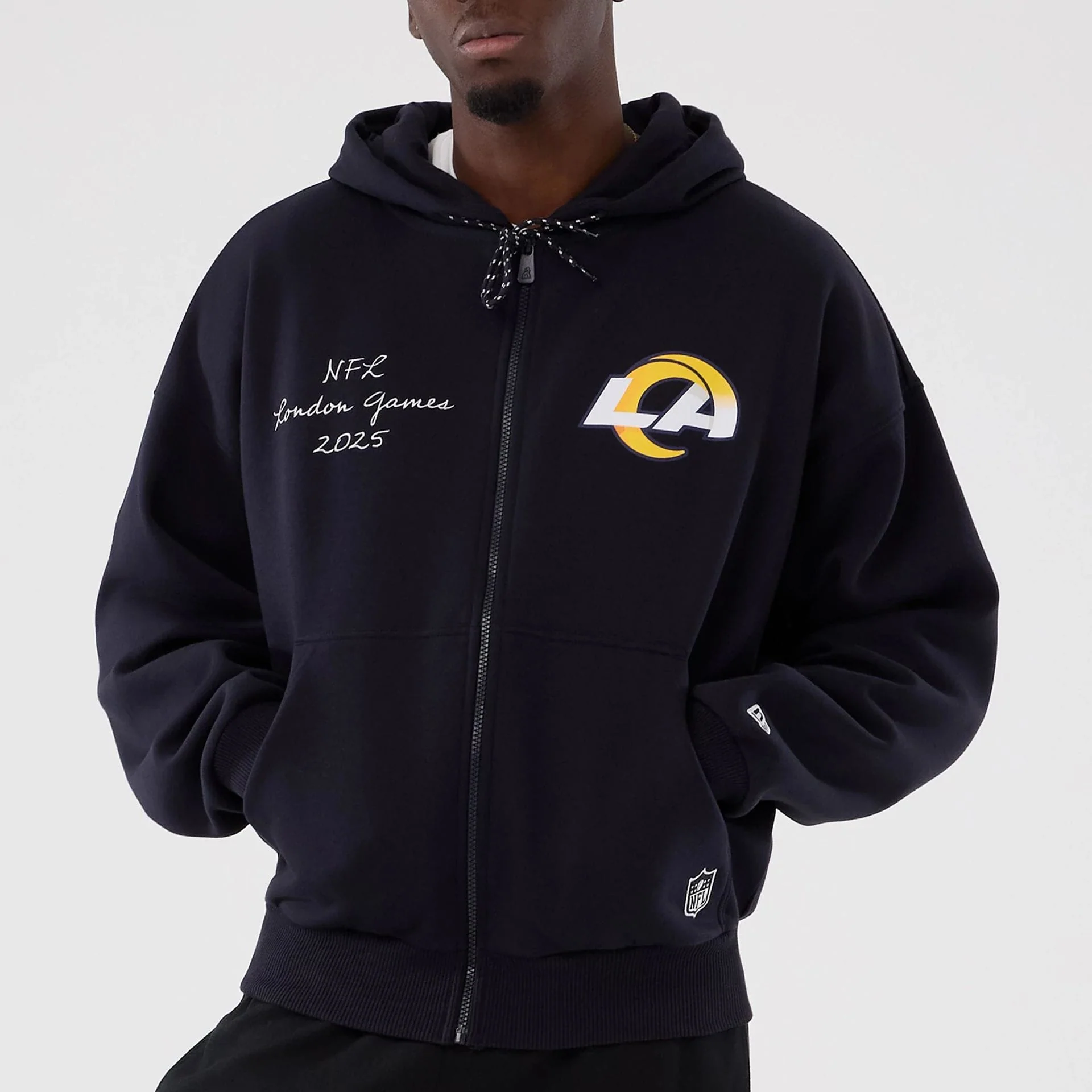 LA Rams NFL International Series Games 2025 Navy Premium Pullover Hoodie - Image 3