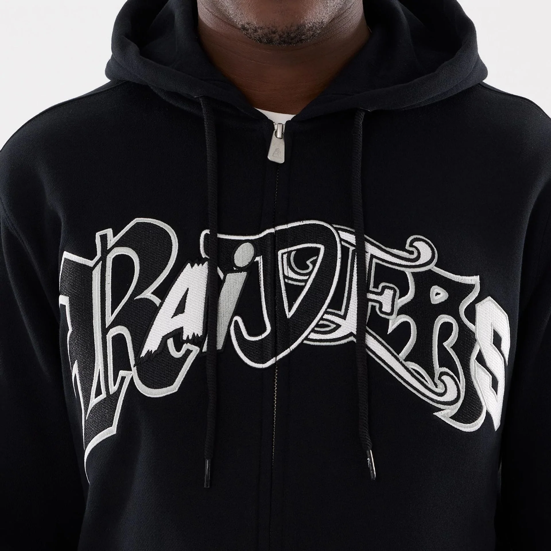 Las Vegas Raiders MLB Word Art Black 2 Way Full Zip Hoodie - Image 4
