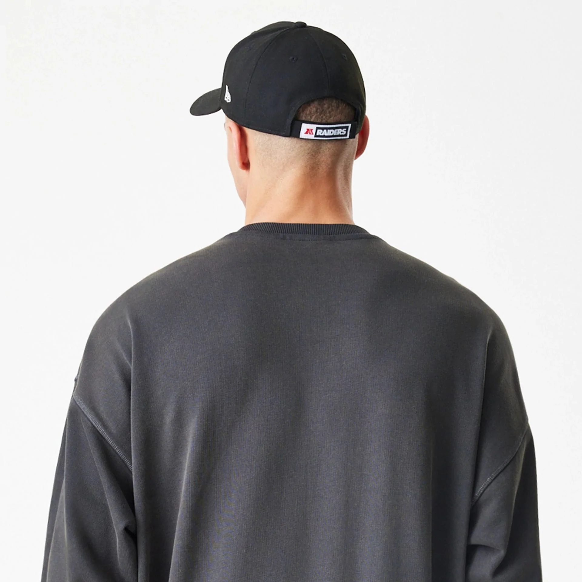 Las Vegas Raiders NFL Washed Boxy Dark Grey Oversized Crew Neck Sweater - Image 8