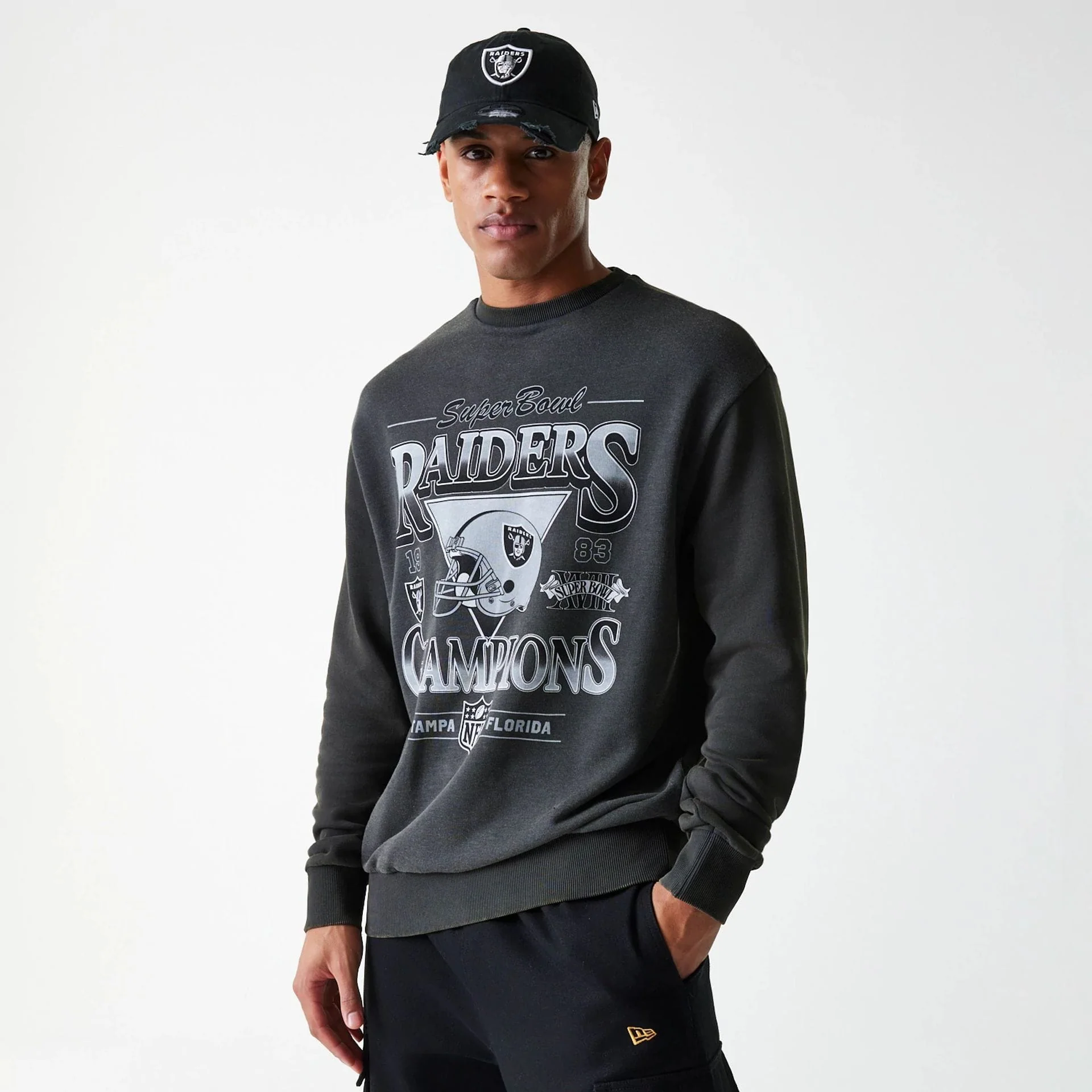 Las Vegas Raiders NFL Washed Super Bowl Grey Oversized Crew Neck Sweater - Image 3