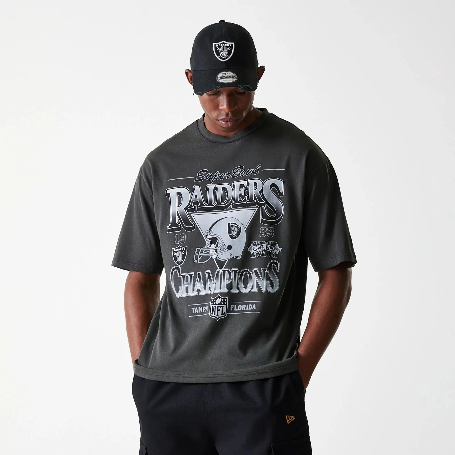 Las Vegas Raiders NFL Washed Super Bowl Grey Oversized T-Shirt - Image 3