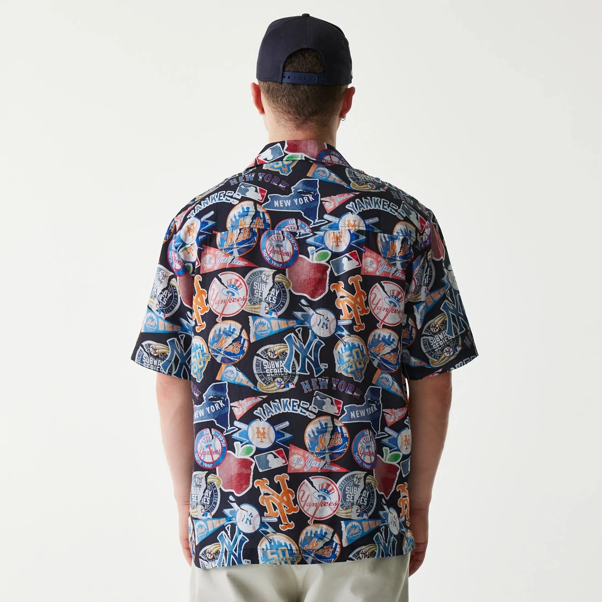 MLB Subway Series All Over Print Navy Short Sleeve Shirt - Image 2