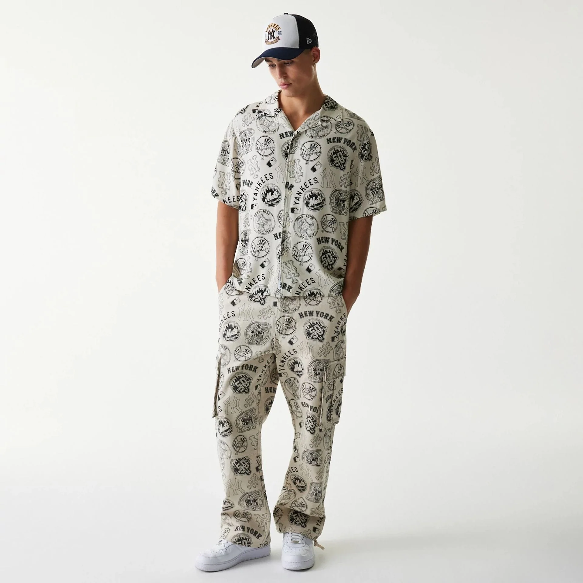 MLB Subway Series All Over Print Open White Short Sleeve Shirt - Image 8