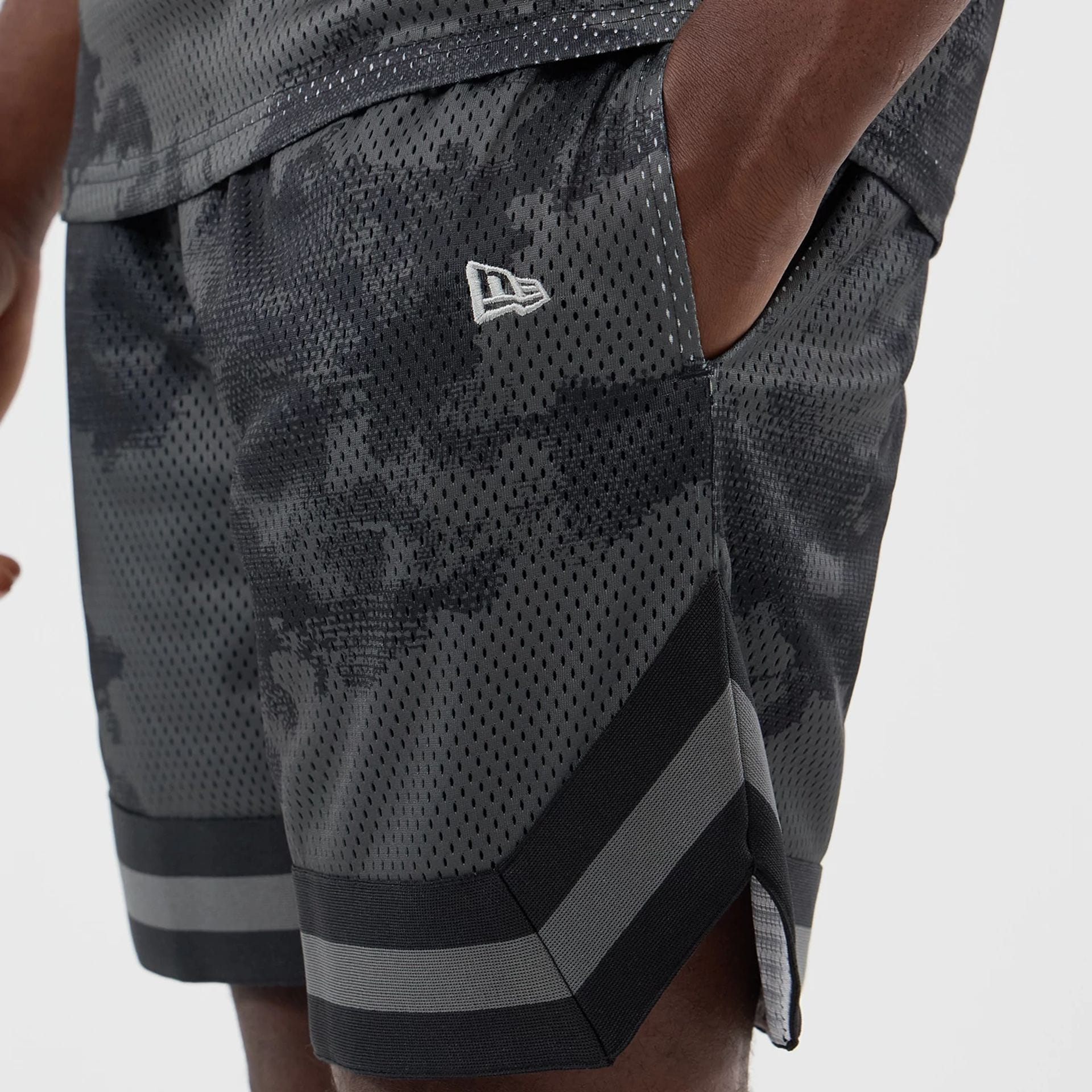 New Era All Over Print Mesh Black Camo Shorts - Image 4