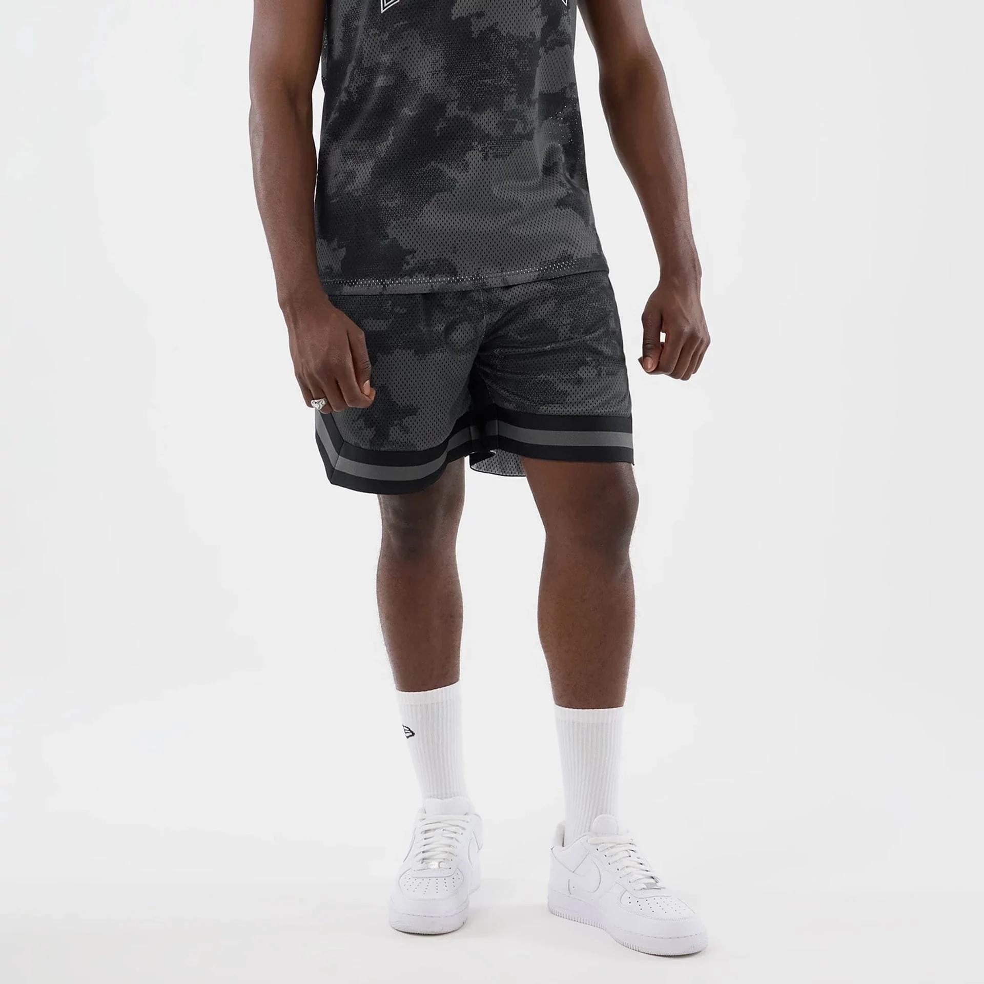New Era All Over Print Mesh Black Camo Shorts - Image 8