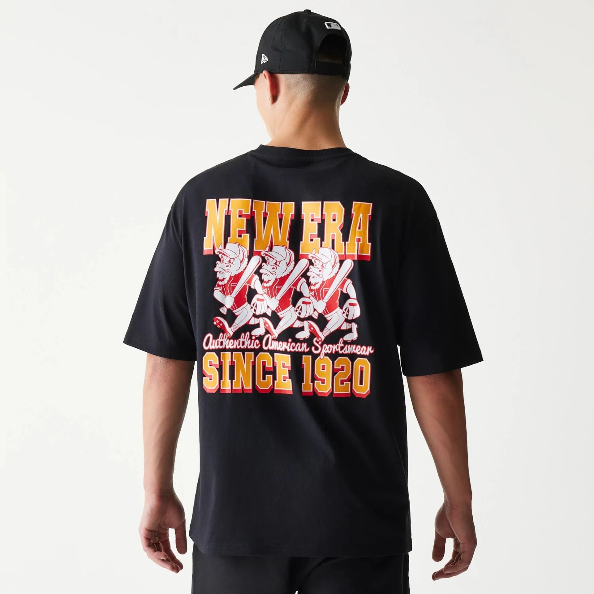 New Era Baseball Cows Character Graphic Black Oversized T-Shirt - Image 2