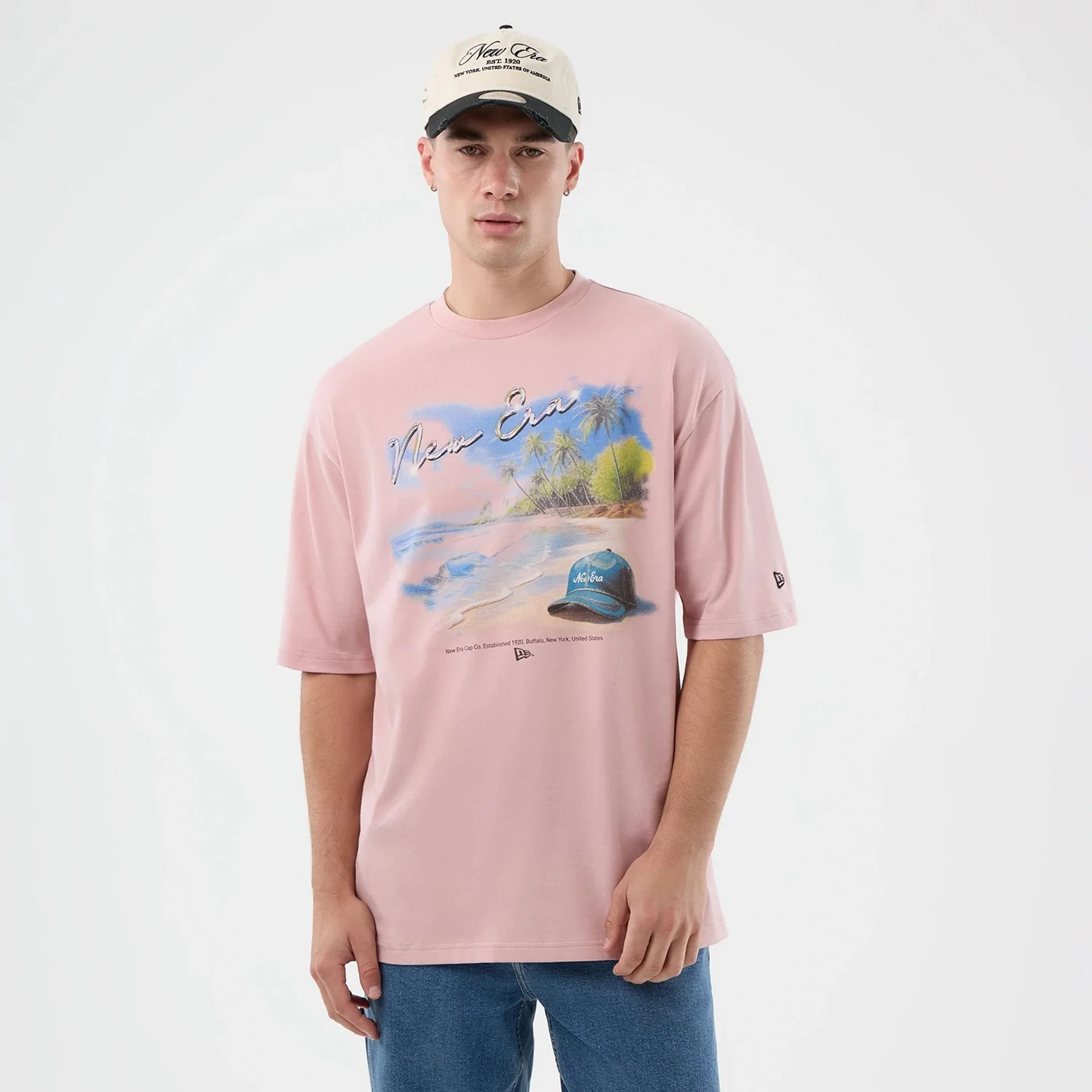 New Era Beach Graphic Pastel Pink Oversized T-Shirt - Image 3