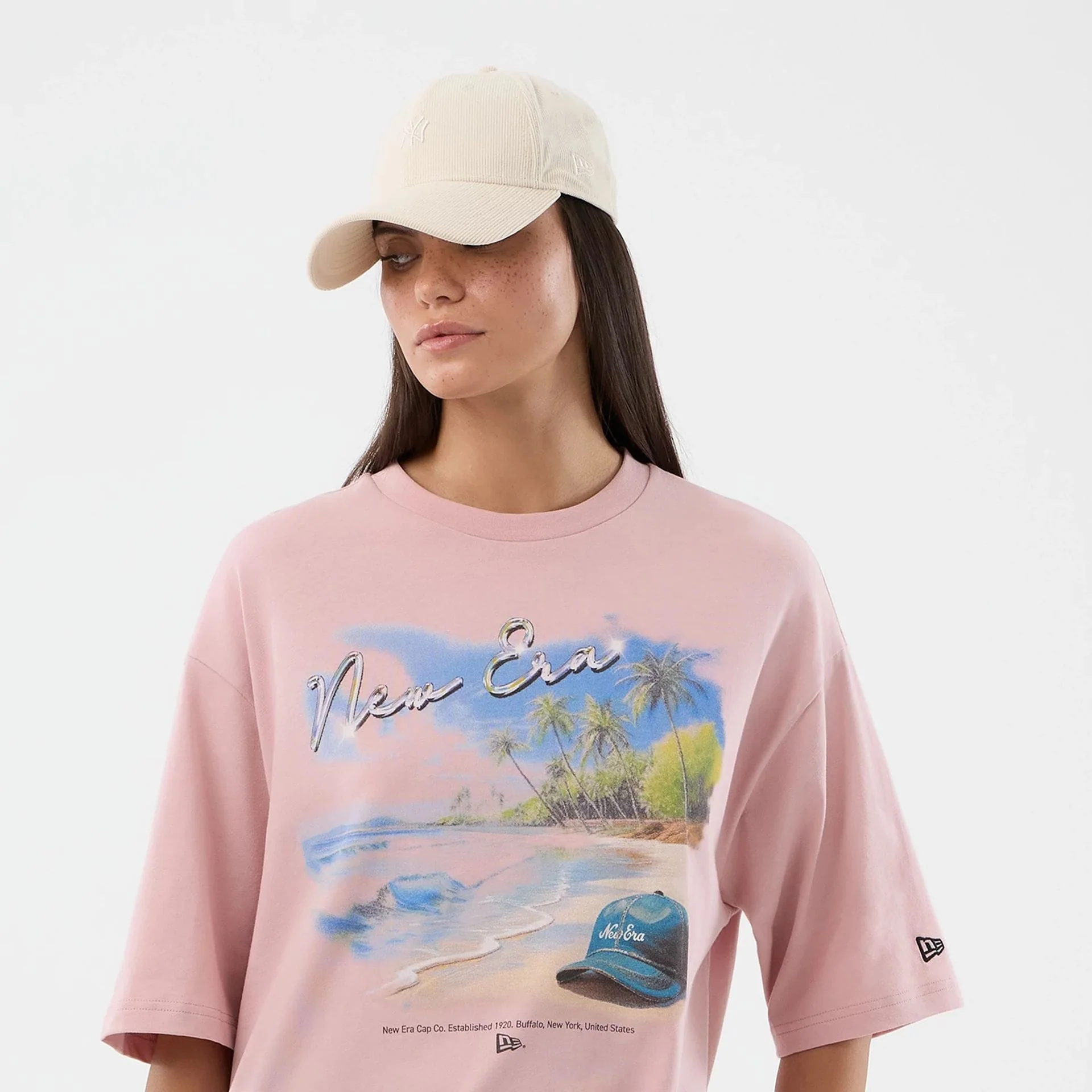 New Era Beach Graphic Pastel Pink Oversized T-Shirt - Image 6