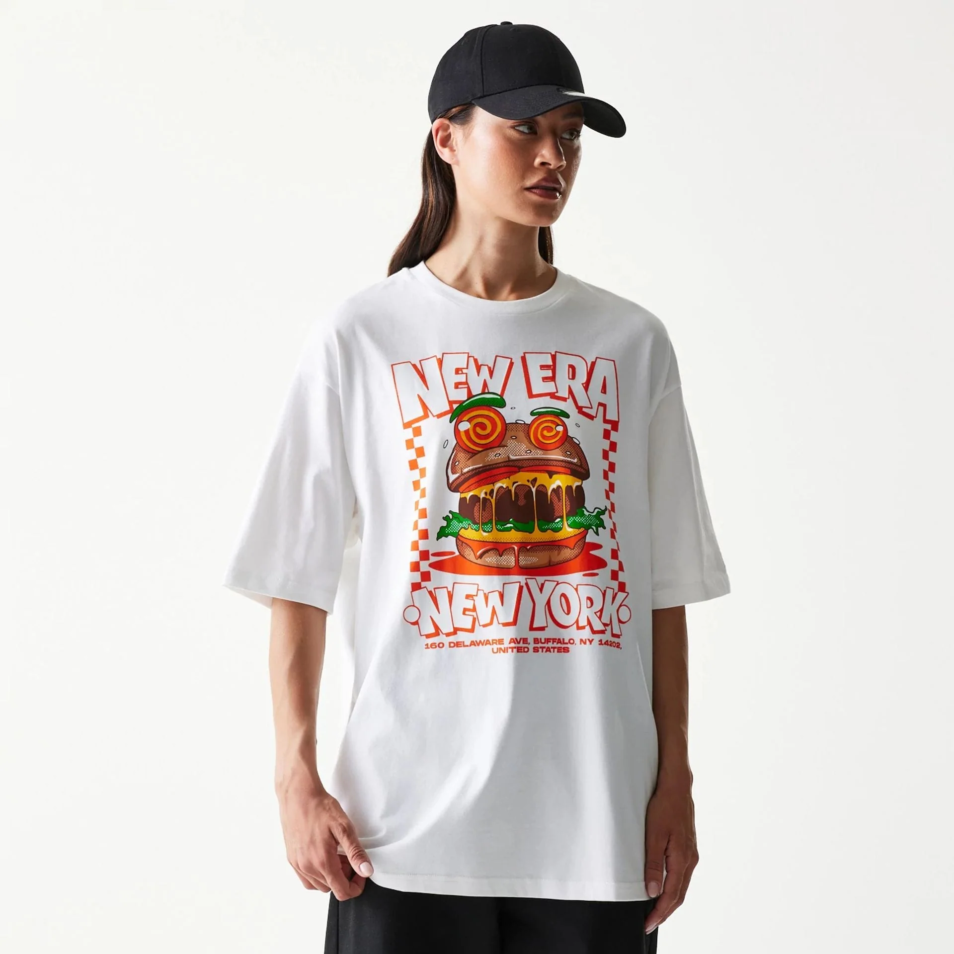 New Era Burger Food Graphic White Oversized T-Shirt - Image 4