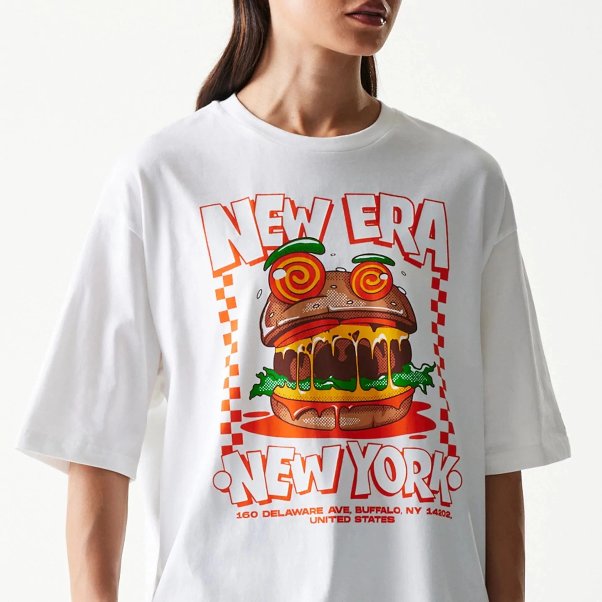 New Era Burger Food Graphic White Oversized T-Shirt - Image 5