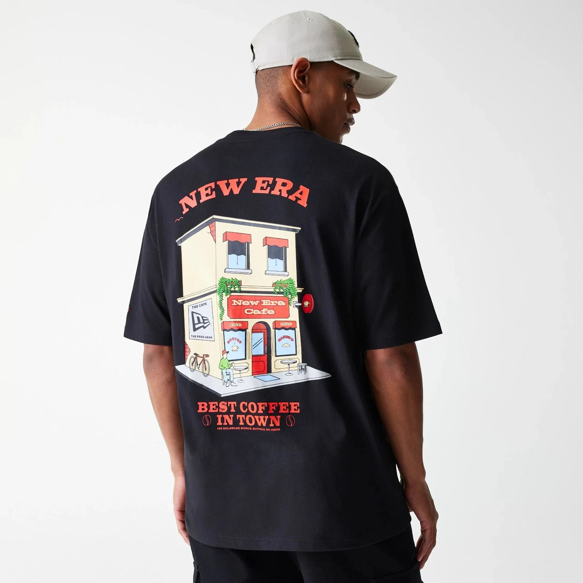 New Era Cafe Graphic Black Oversized T-Shirt - Image 4
