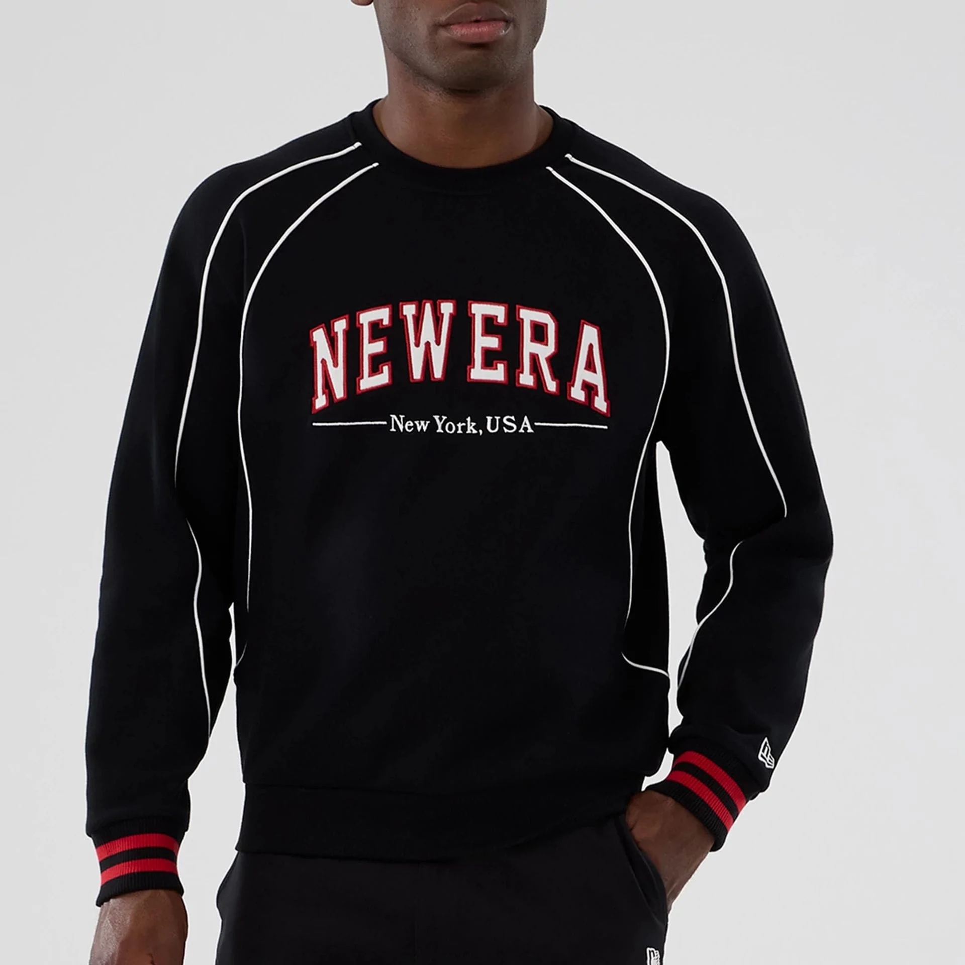 New Era Colour Block Black Crew Neck Sweater - Image 7