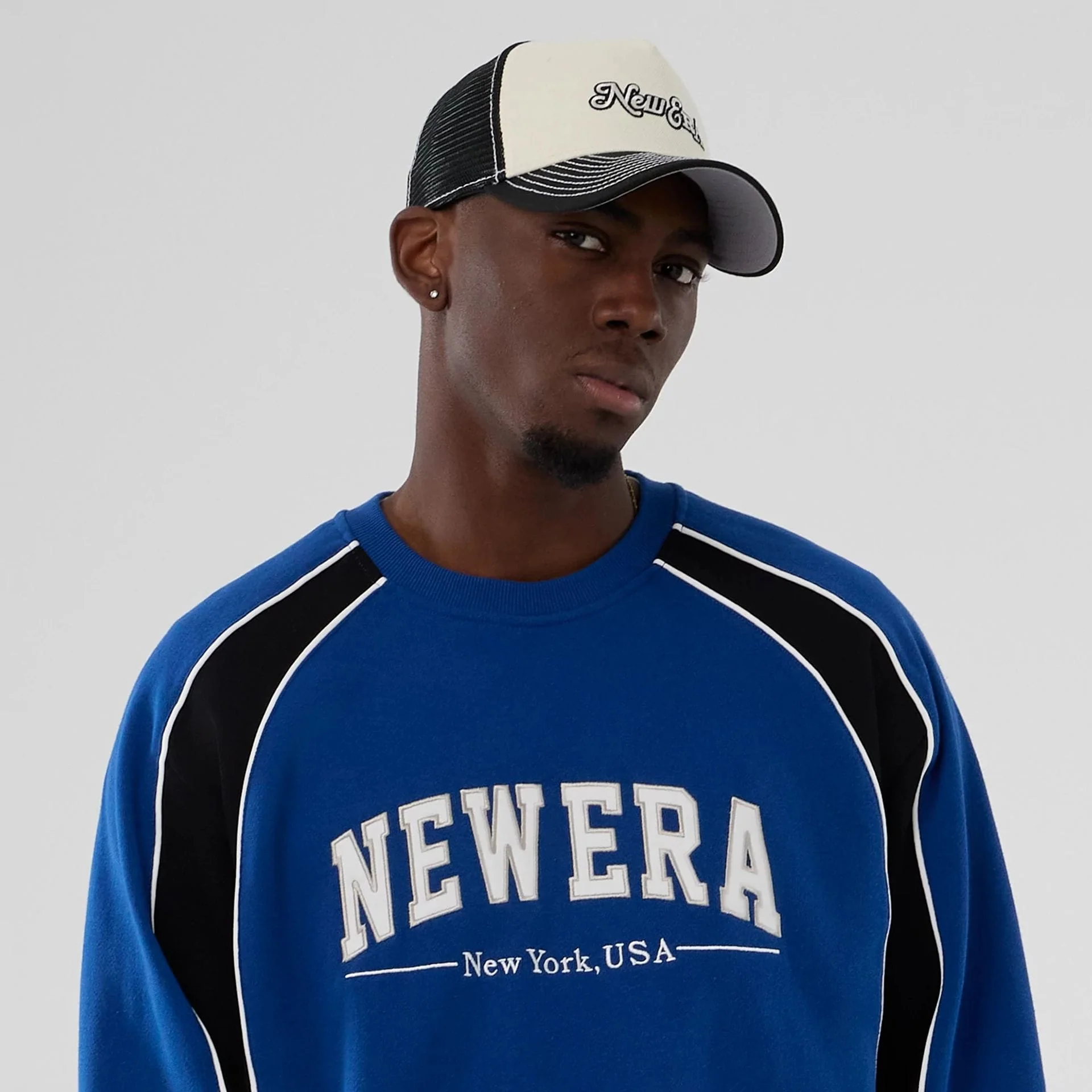 New Era Colour Block Navy Crew Neck Sweater - Image 6