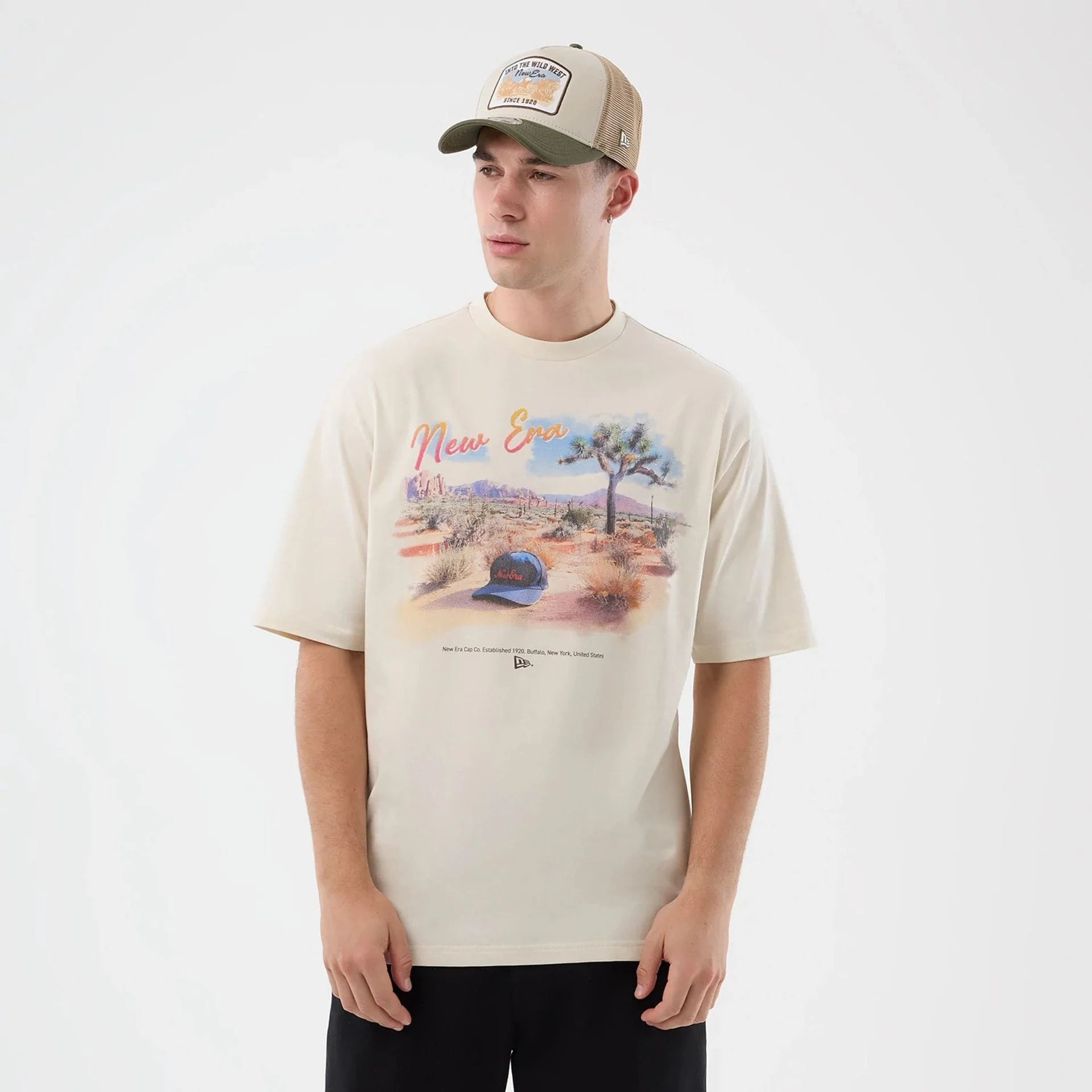 New Era Dessert Graphic Light Beige Oversized T-Shirt - Image 3