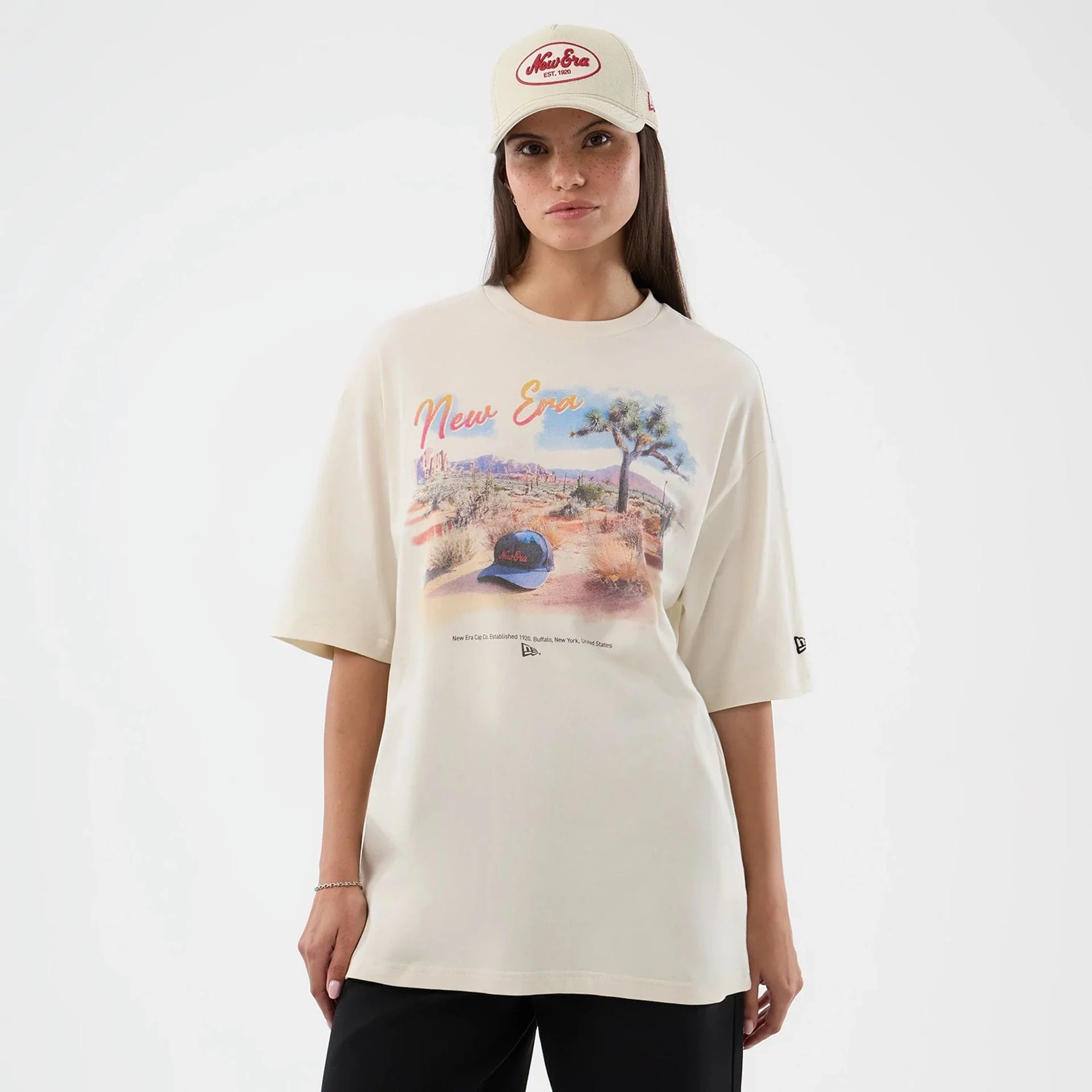 New Era Dessert Graphic Light Beige Oversized T-Shirt - Image 4