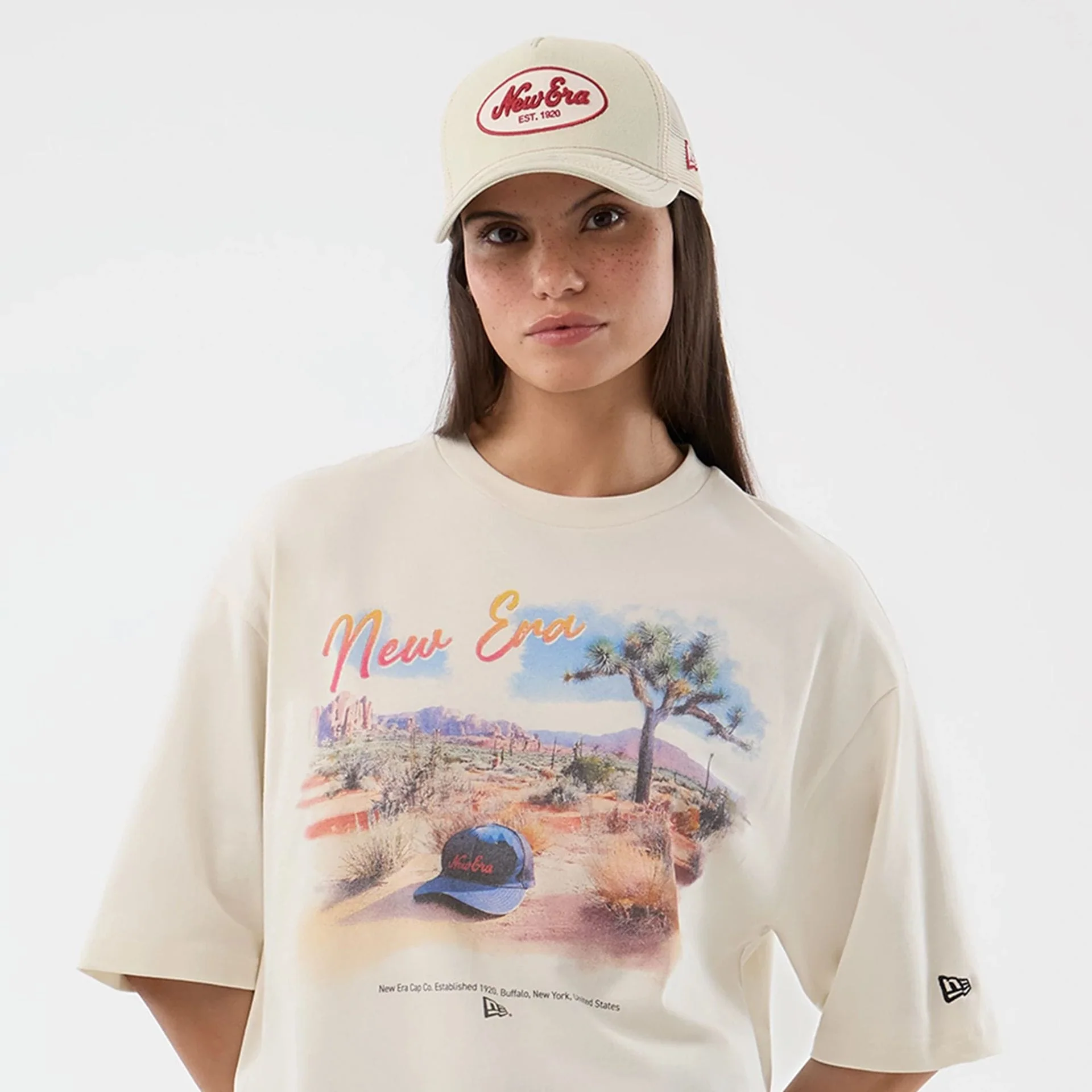 New Era Dessert Graphic Light Beige Oversized T-Shirt - Image 6