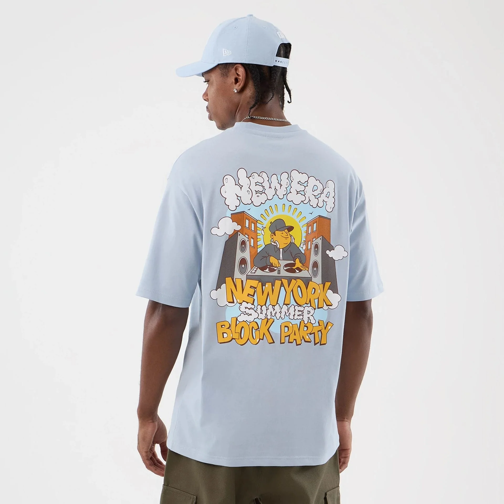 New Era Fun Block Party Graphic Pastel Blue Oversized T-Shirt - Image 2