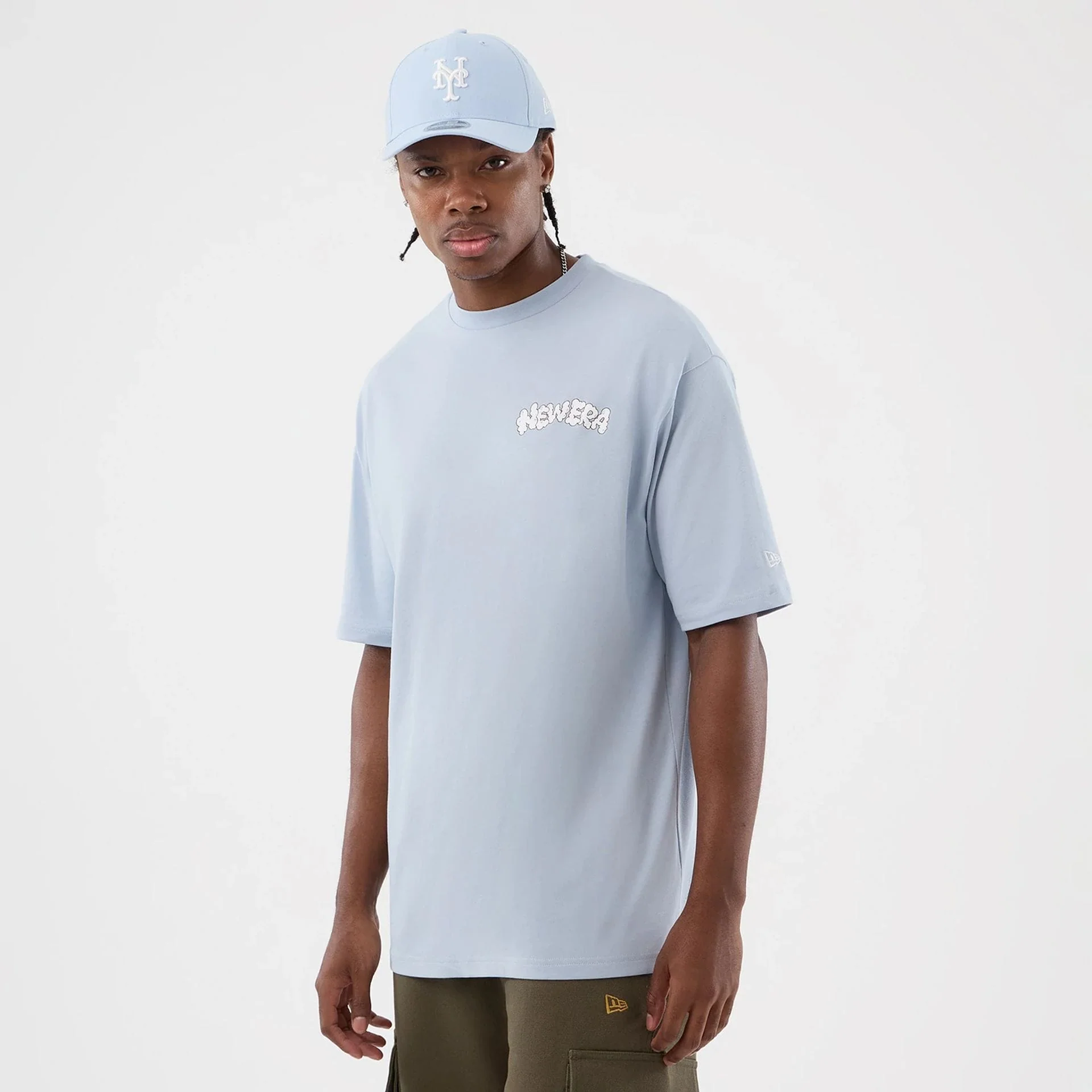 New Era Fun Block Party Graphic Pastel Blue Oversized T-Shirt - Image 3