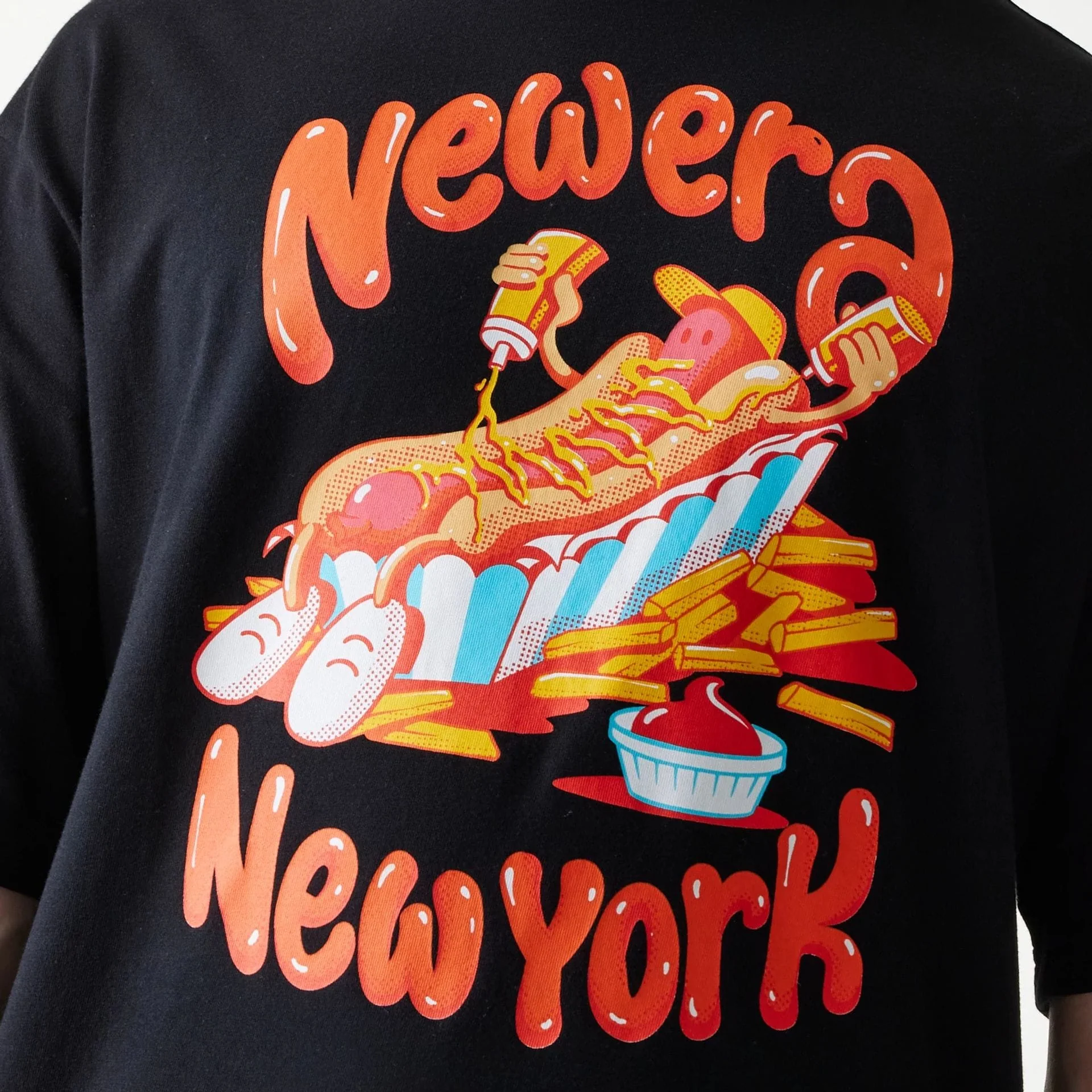 New Era Hotdog Food Graphic Black Oversized T-Shirt - Image 8