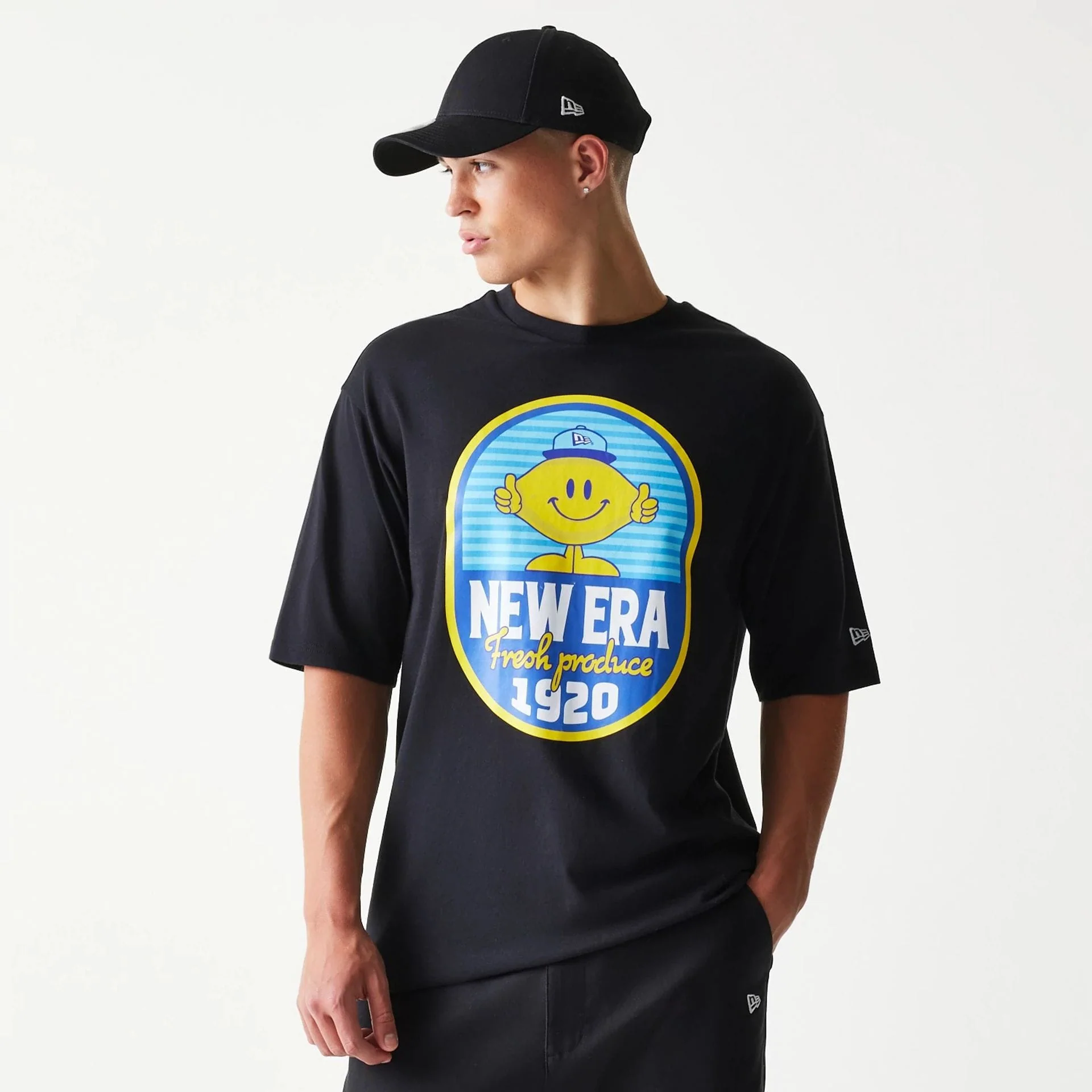 New Era Lemon Fruit Graphic Black Oversized T-Shirt - Image 3