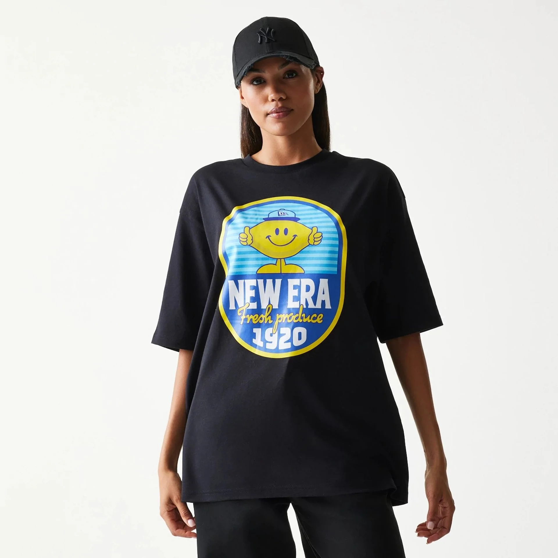 New Era Lemon Fruit Graphic Black Oversized T-Shirt - Image 4