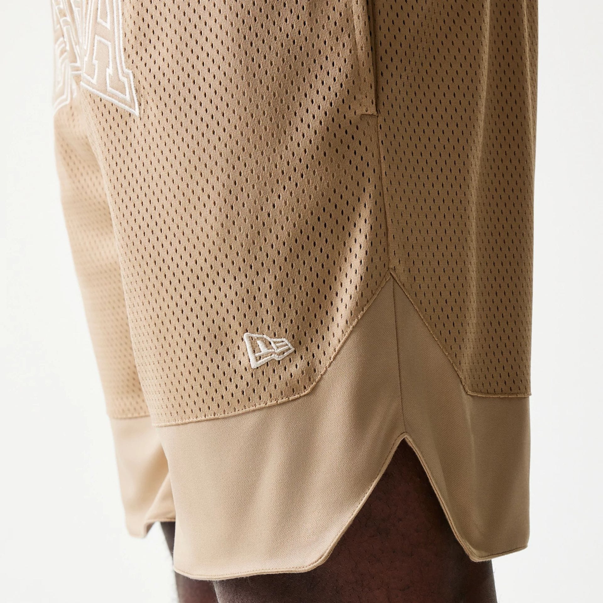 New Era Mesh Graphic Light Beige Oversized Shorts - Image 5