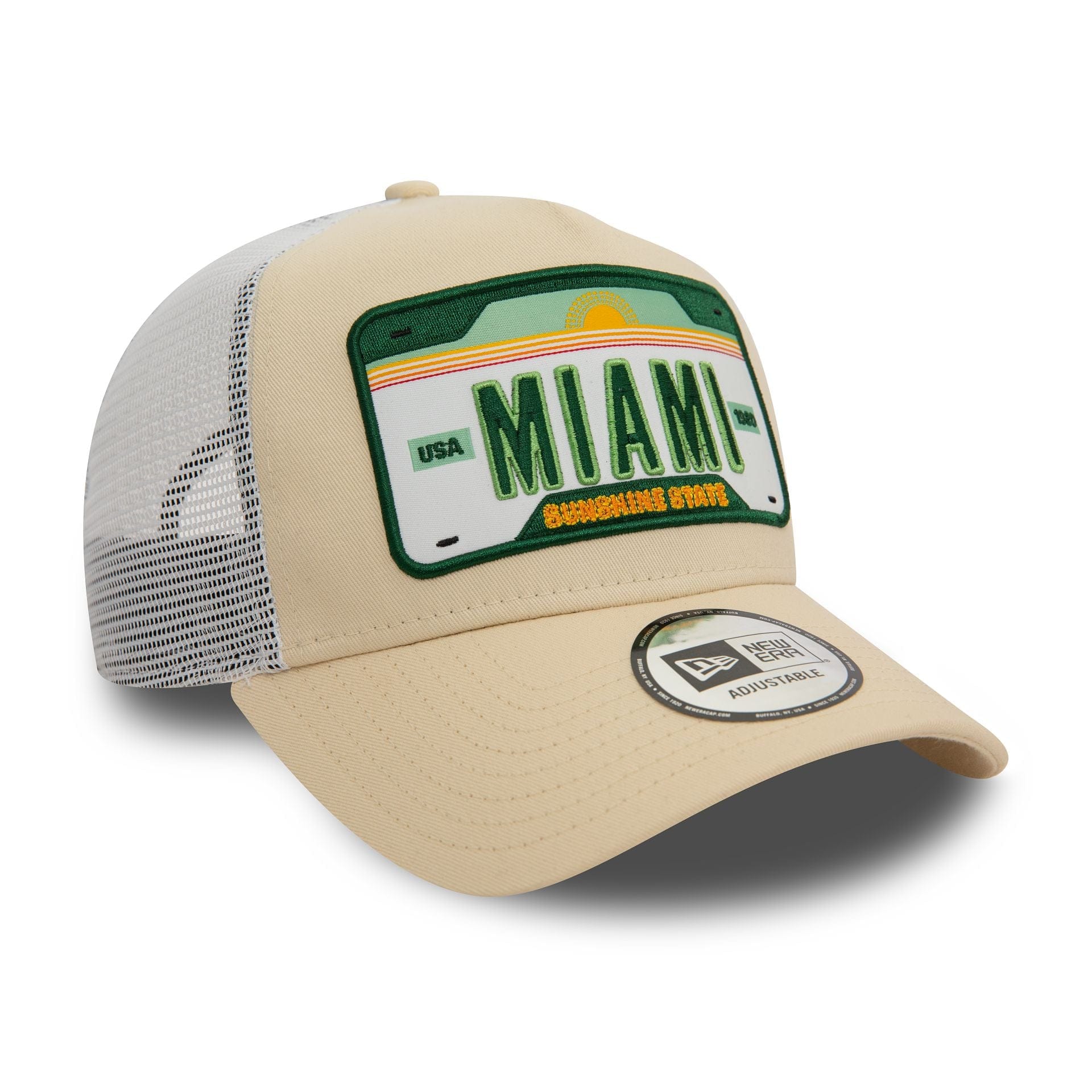 New Era Miami Patch Light Beige 9FORTY A-Frame Adjustable Trucker Cap - Image 3