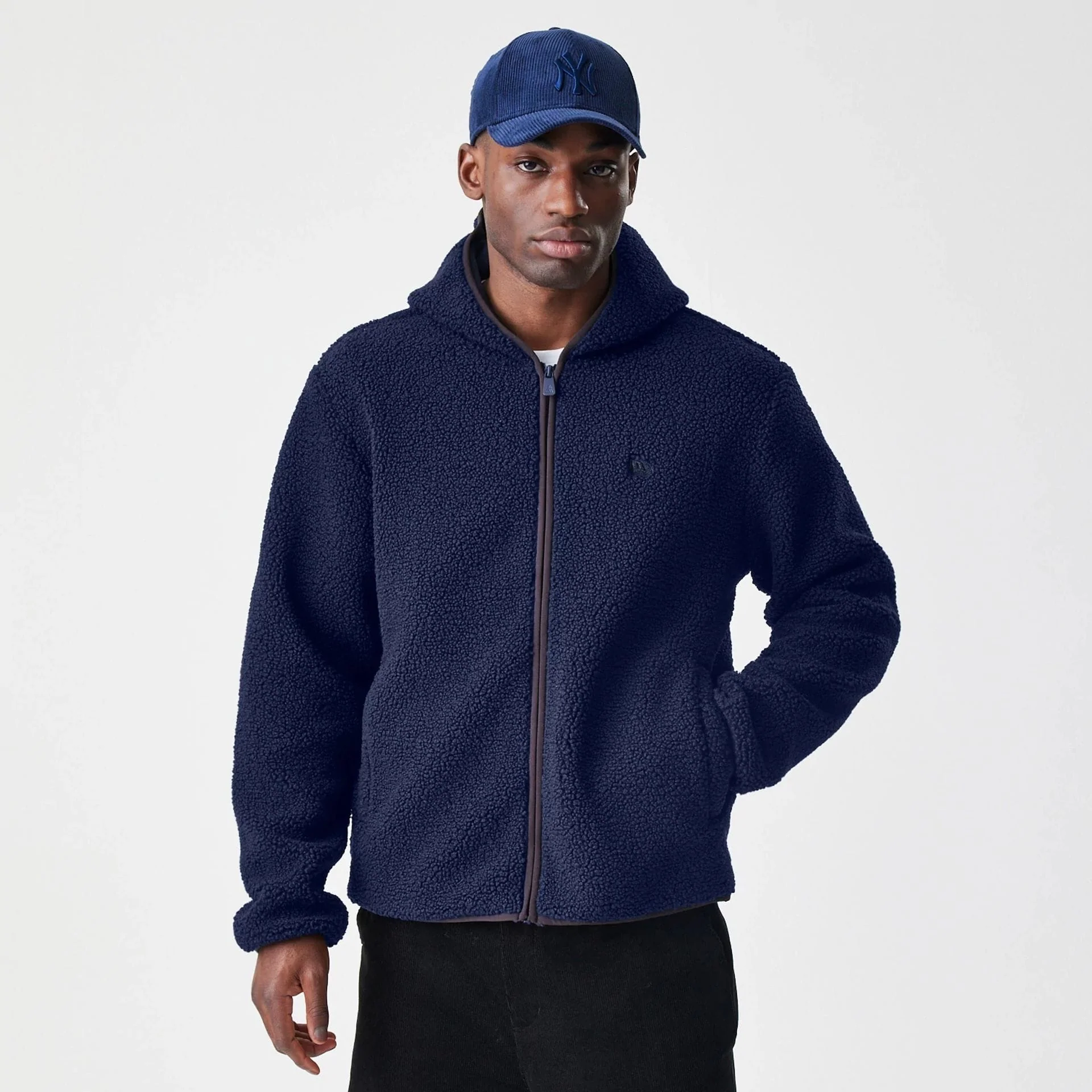 New Era Navy Hooded Sherpa Jacket - Image 3
