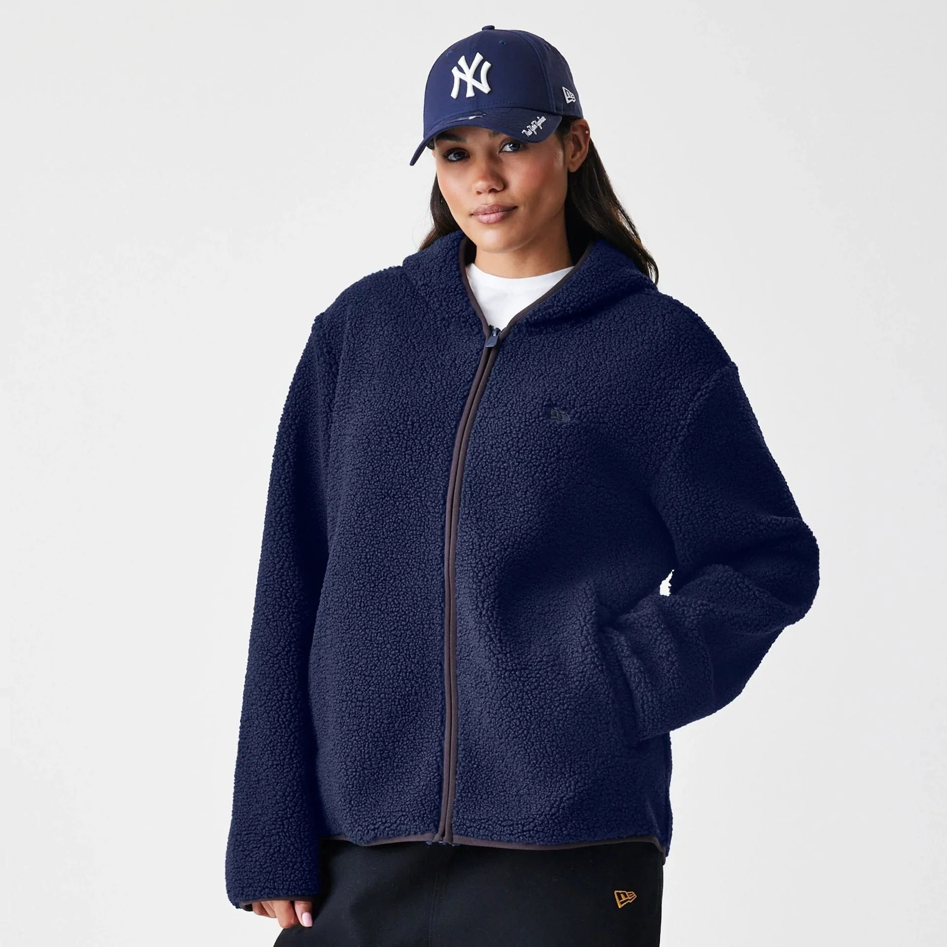 New Era Navy Hooded Sherpa Jacket - Image 4