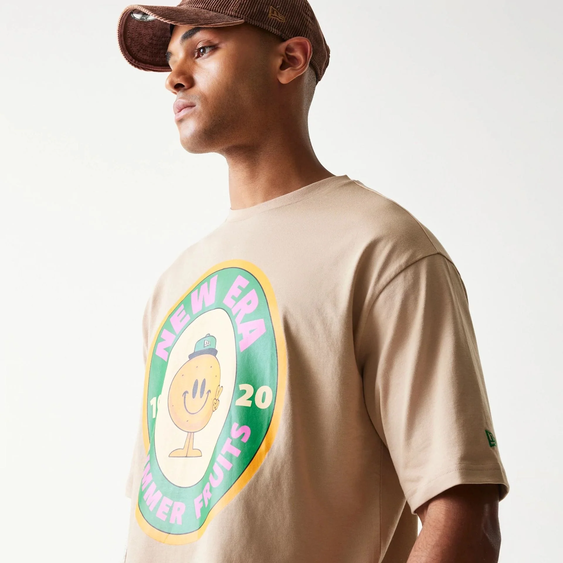 New Era Orange Fruit Graphic Light Beige Oversized T-Shirt - Image 4