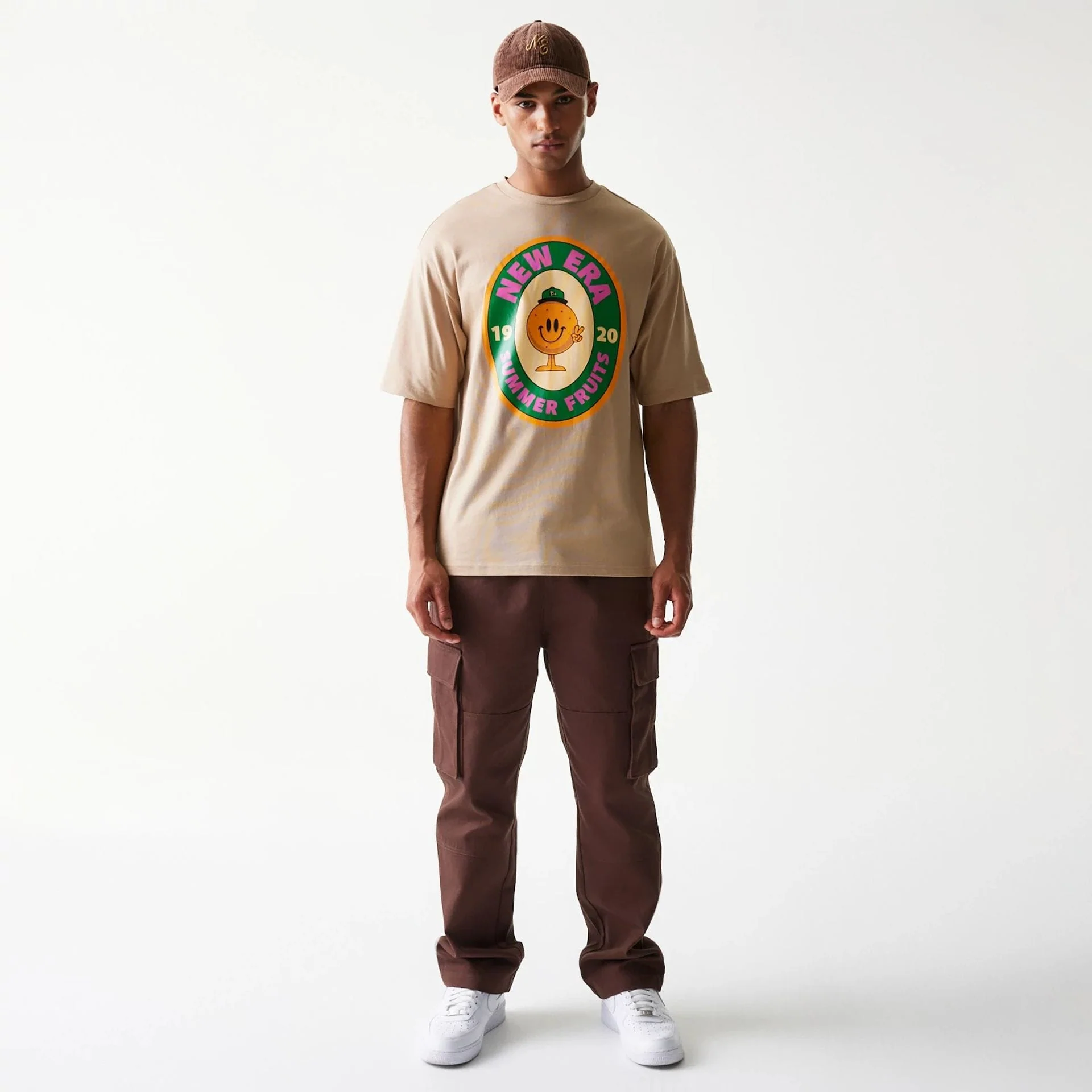 New Era Orange Fruit Graphic Light Beige Oversized T-Shirt - Image 8