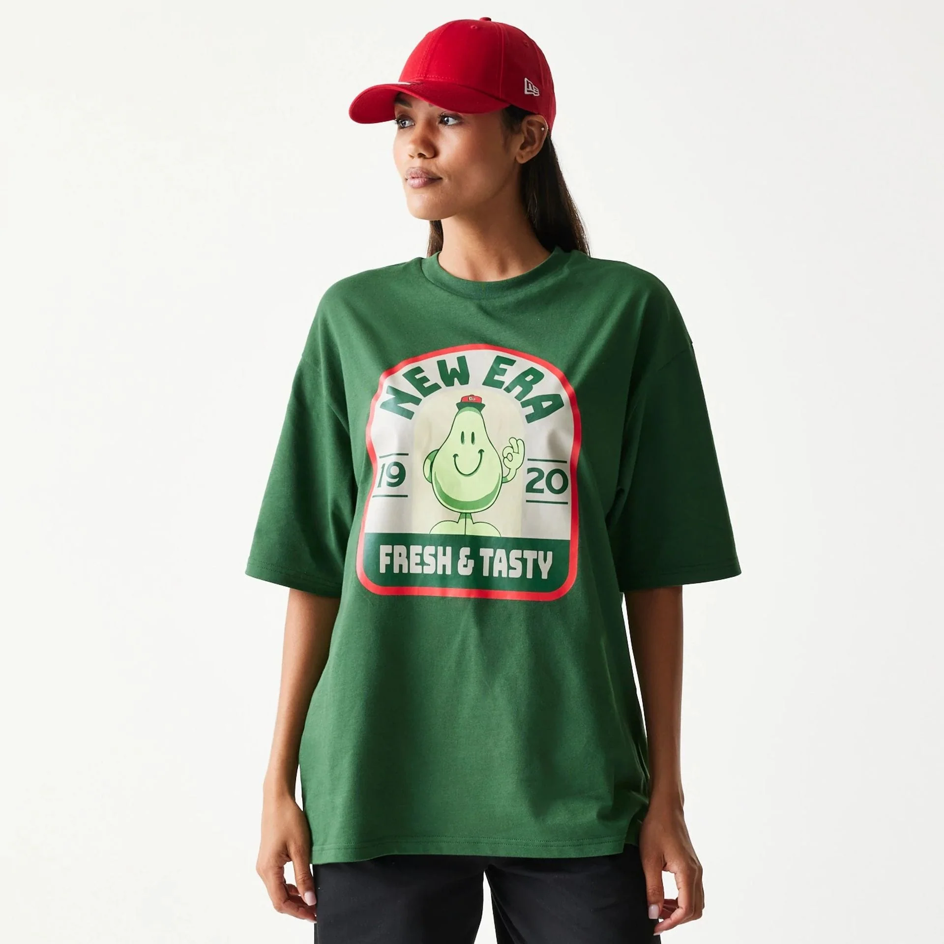 New Era Pear Fruit Graphic Dark Green Oversized T-Shirt - Image 4