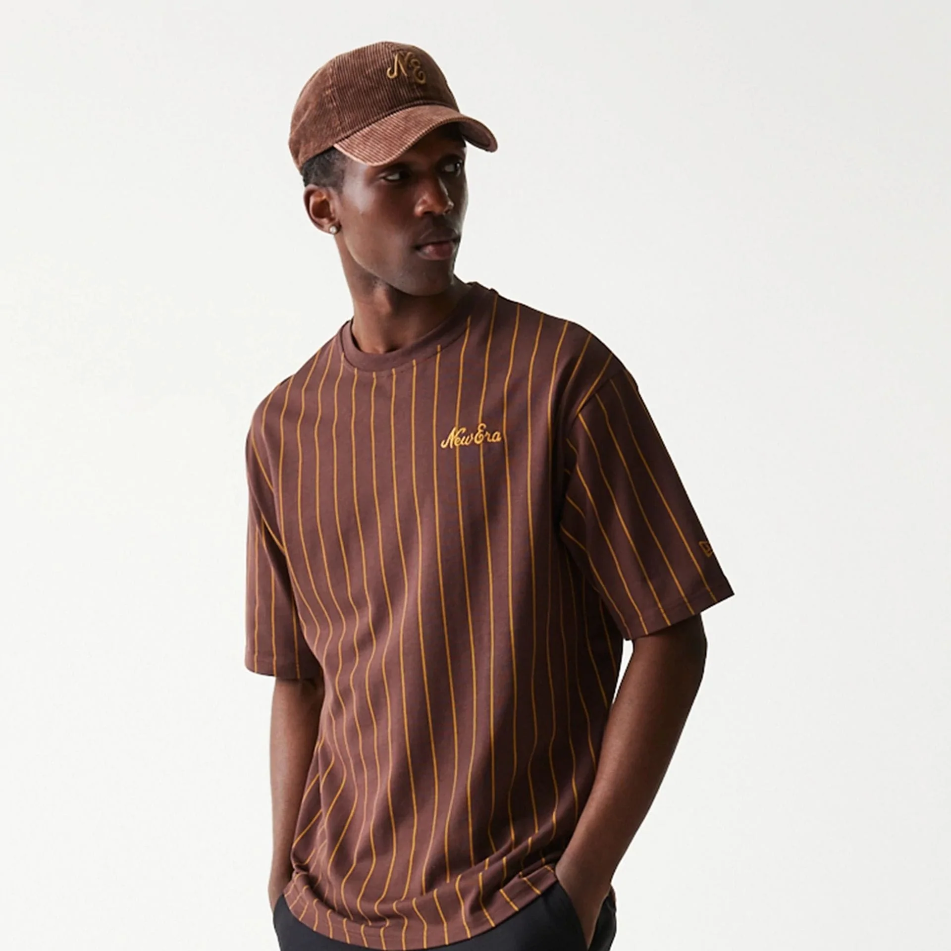 New Era Pinstripe Brown Oversized T-Shirt - Image 3