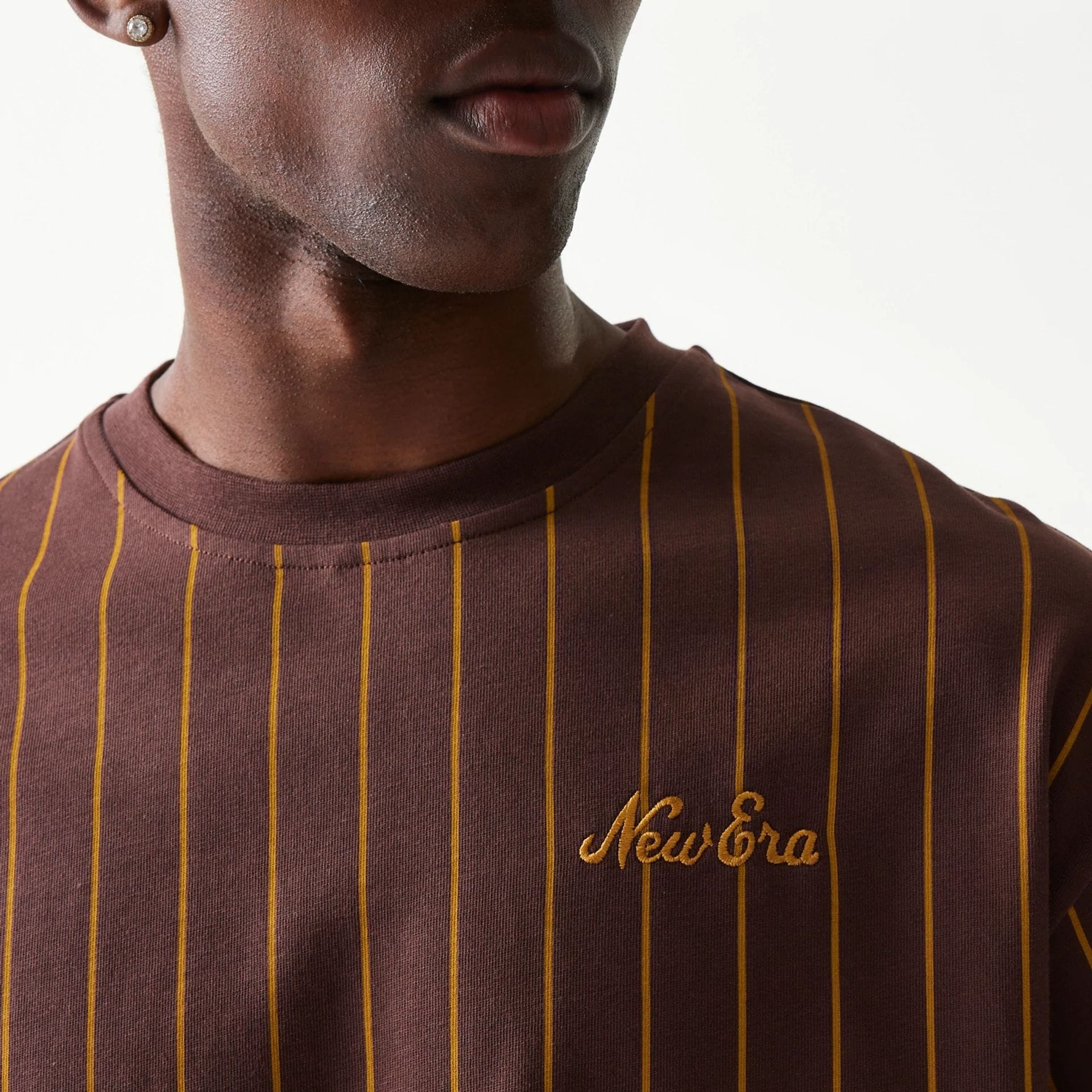 New Era Pinstripe Brown Oversized T-Shirt - Image 4